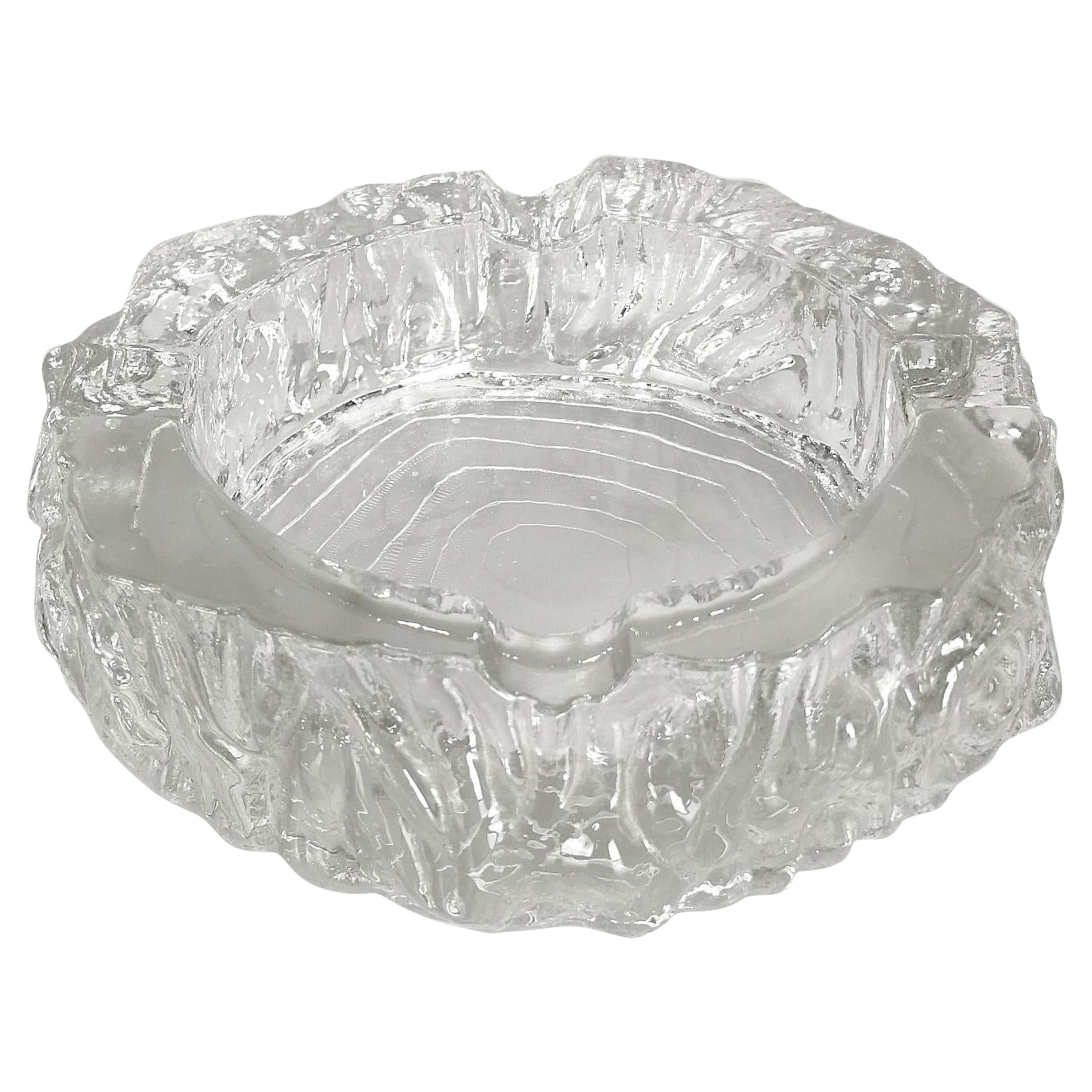 Cendrier rond transparent en verre de Murano, design italien du milieu du siècle dernier, années 1970