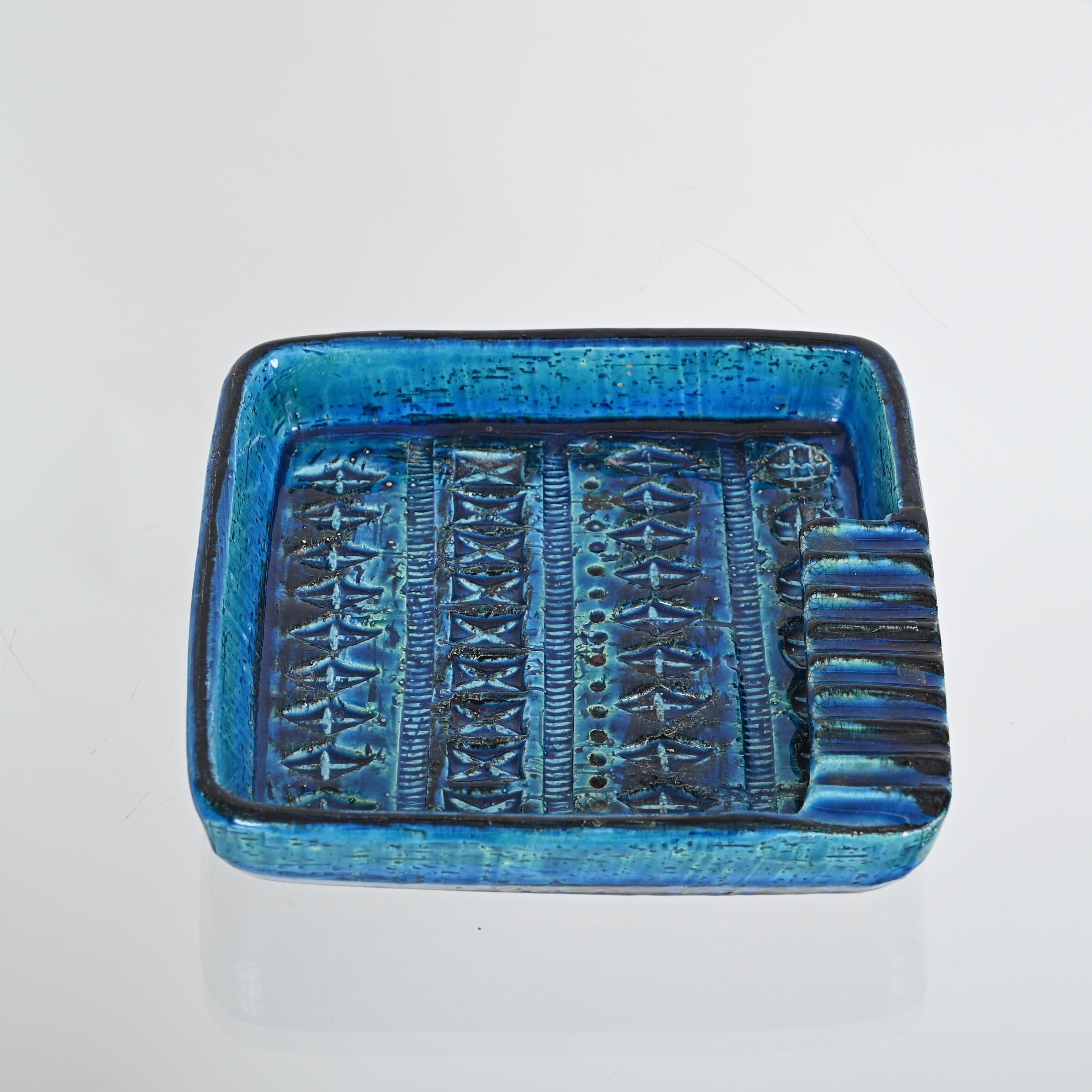 Cendrier ou Vide-Poche en céramique bleu Rimini, Bitossi par Aldo Londi, Italie, années 1960 en vente 9