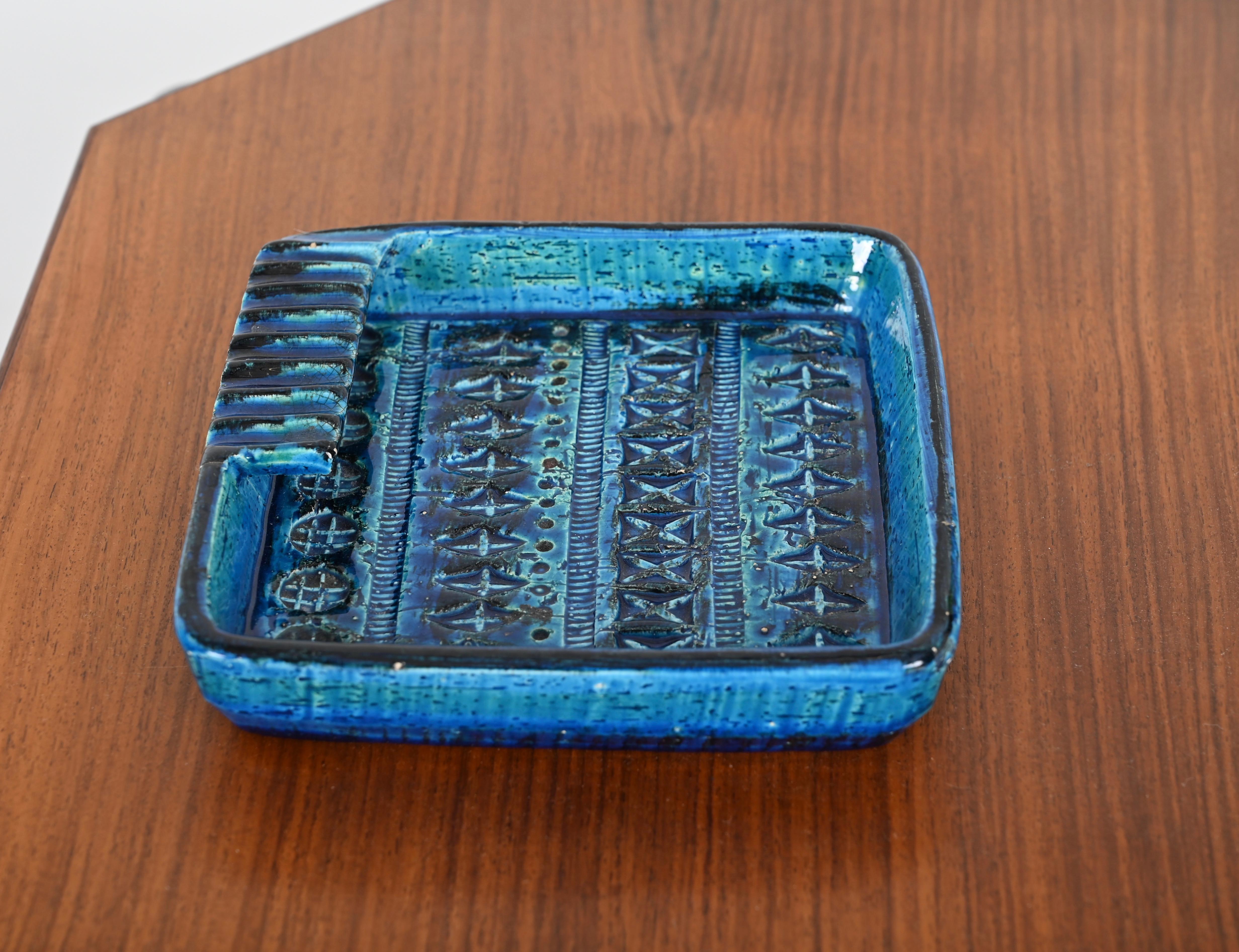 Cenicero o Vide-Poche de Cerámica Azul Rímini, Bitossi de Aldo Londi, Italia Años 60 Glaseado en venta