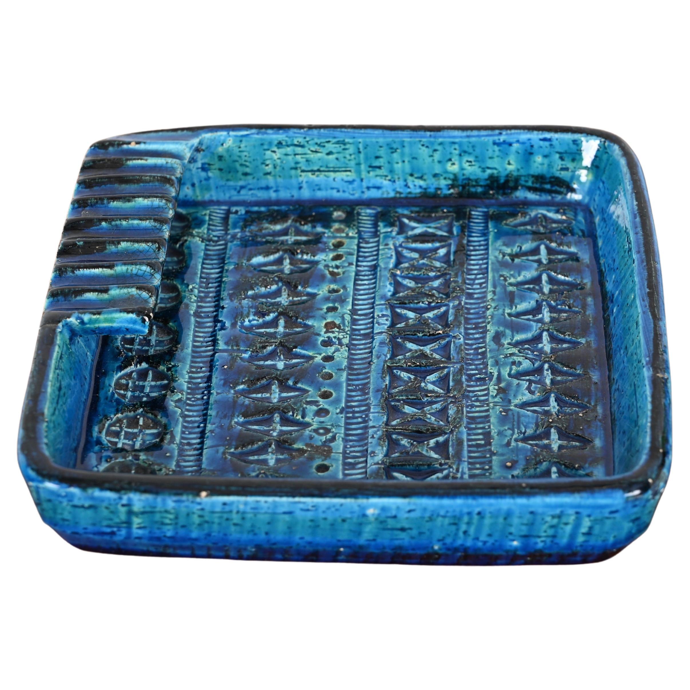Aschenbecher oder Ablageschale aus blauer Rimini-Keramik, Bitossi von Aldo Londi, Italien 1960er Jahre (Mitte des 20. Jahrhunderts) im Angebot