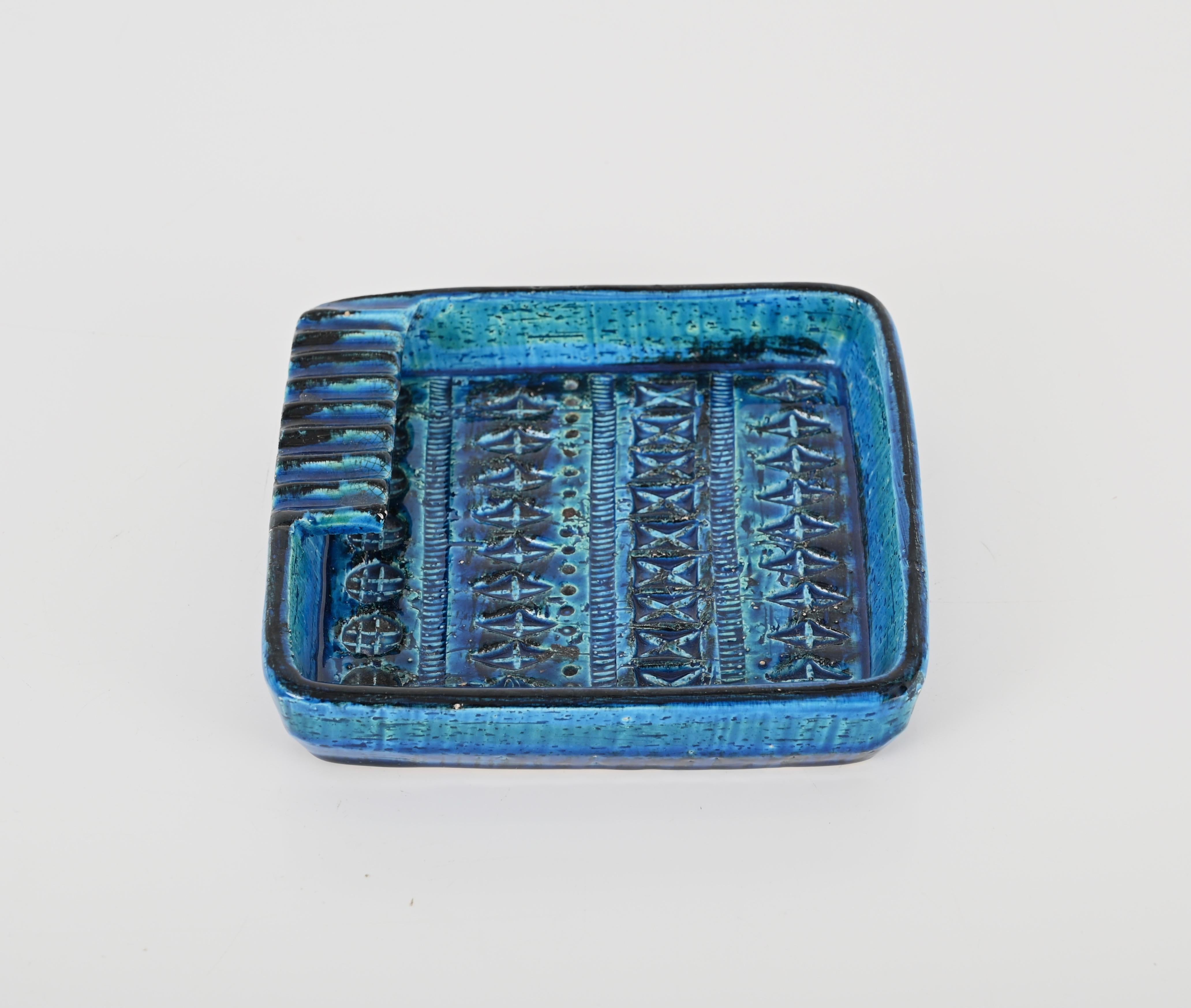 Aldo Londi for Bitossi Remini Blue Ceramic Ashtray Handcrafted in