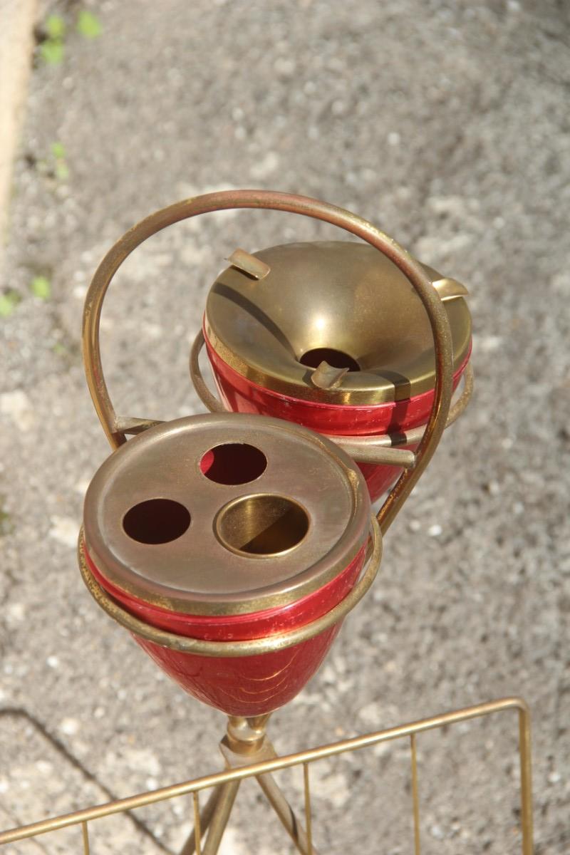 Ashtray Rack Design Italian Geometric Brass Enameled Aluminum Red Gold Color For Sale 2