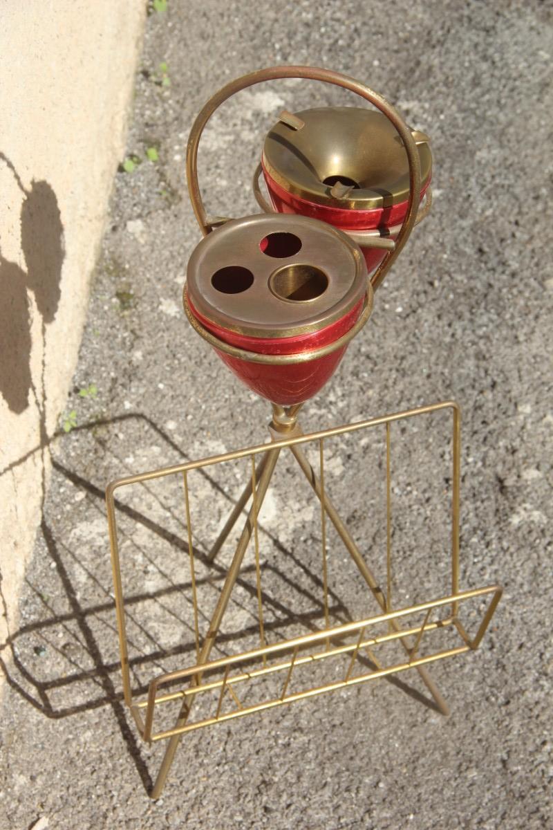 Ashtray Rack Design Italian Geometric Brass Enameled Aluminum Red Gold Color For Sale 3