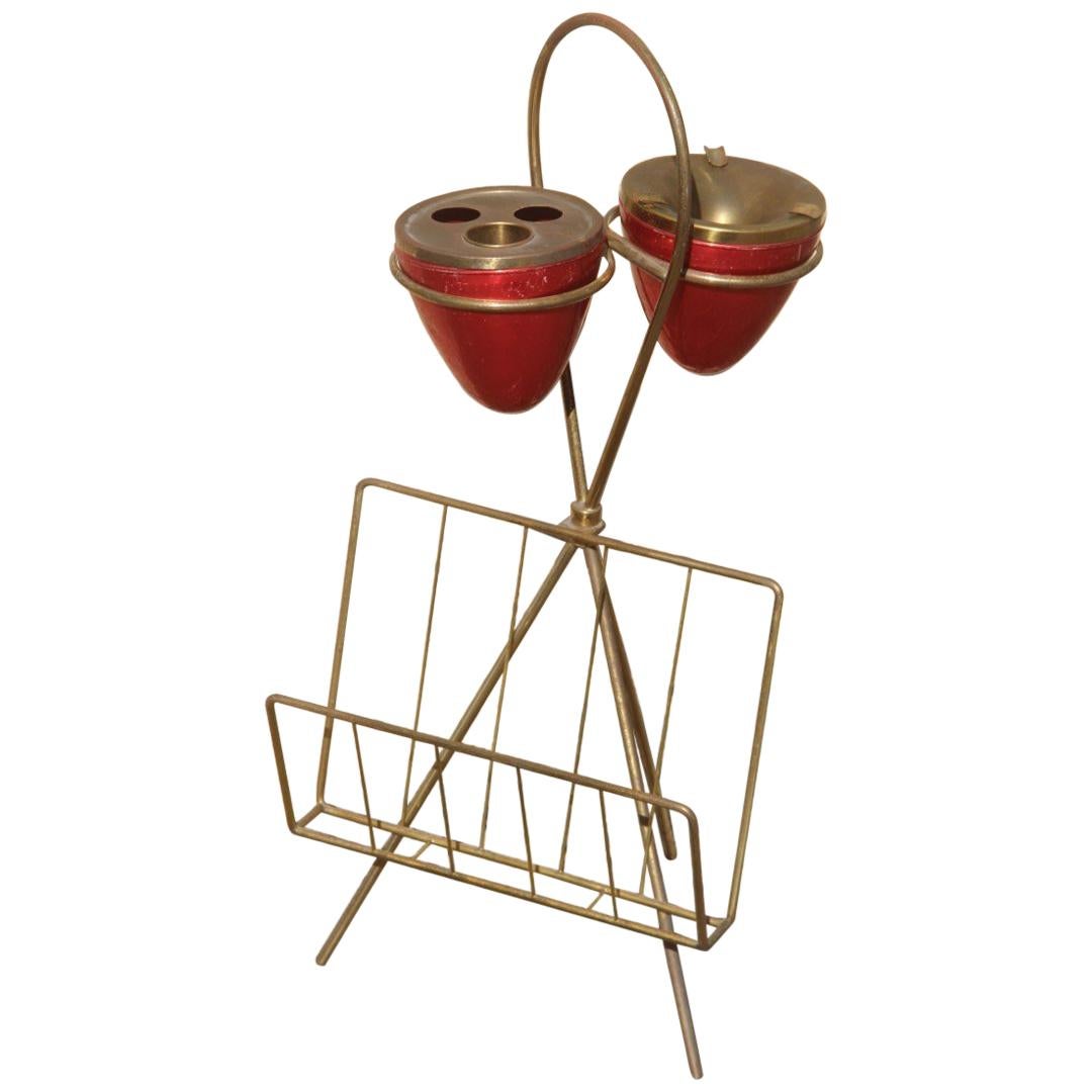 Ashtray Rack Design Italian Geometric Brass Enameled Aluminum Red Gold Color For Sale