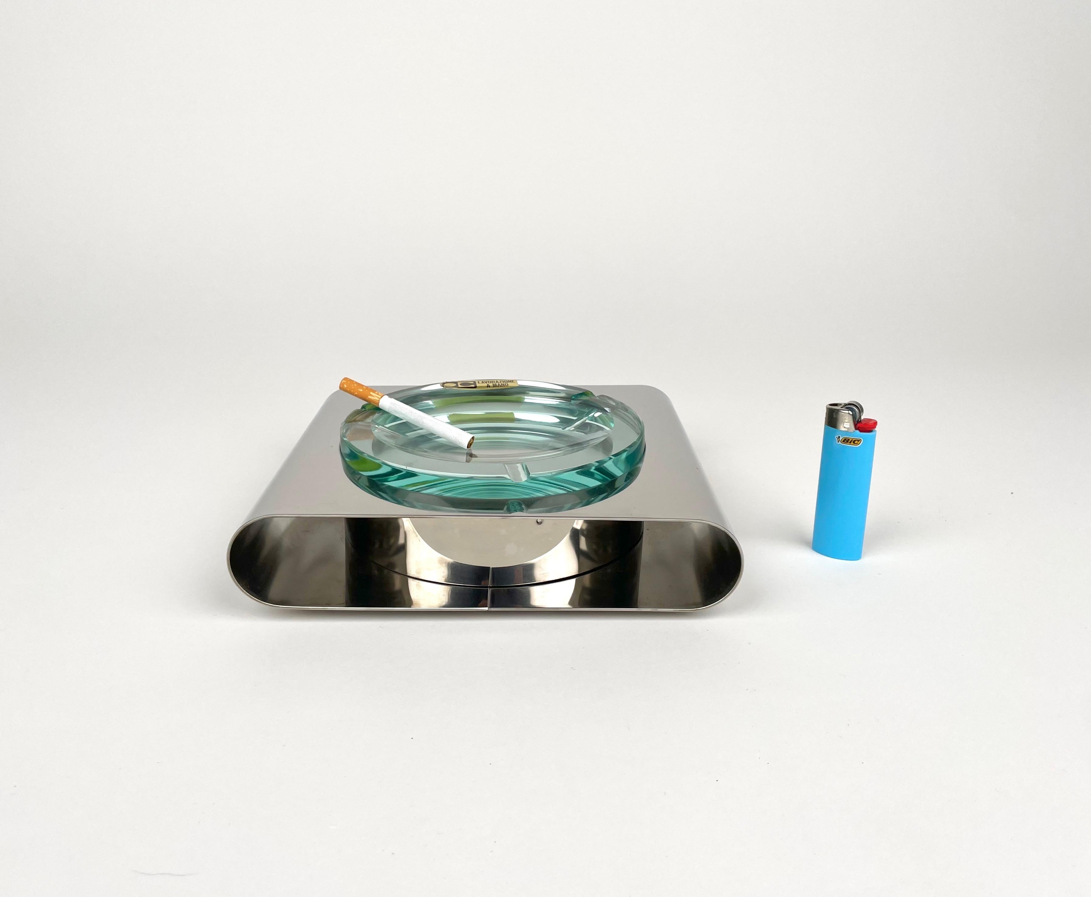 Ashtray Sena Cristal Steel and Green Glass, Italy, 1970s For Sale 5