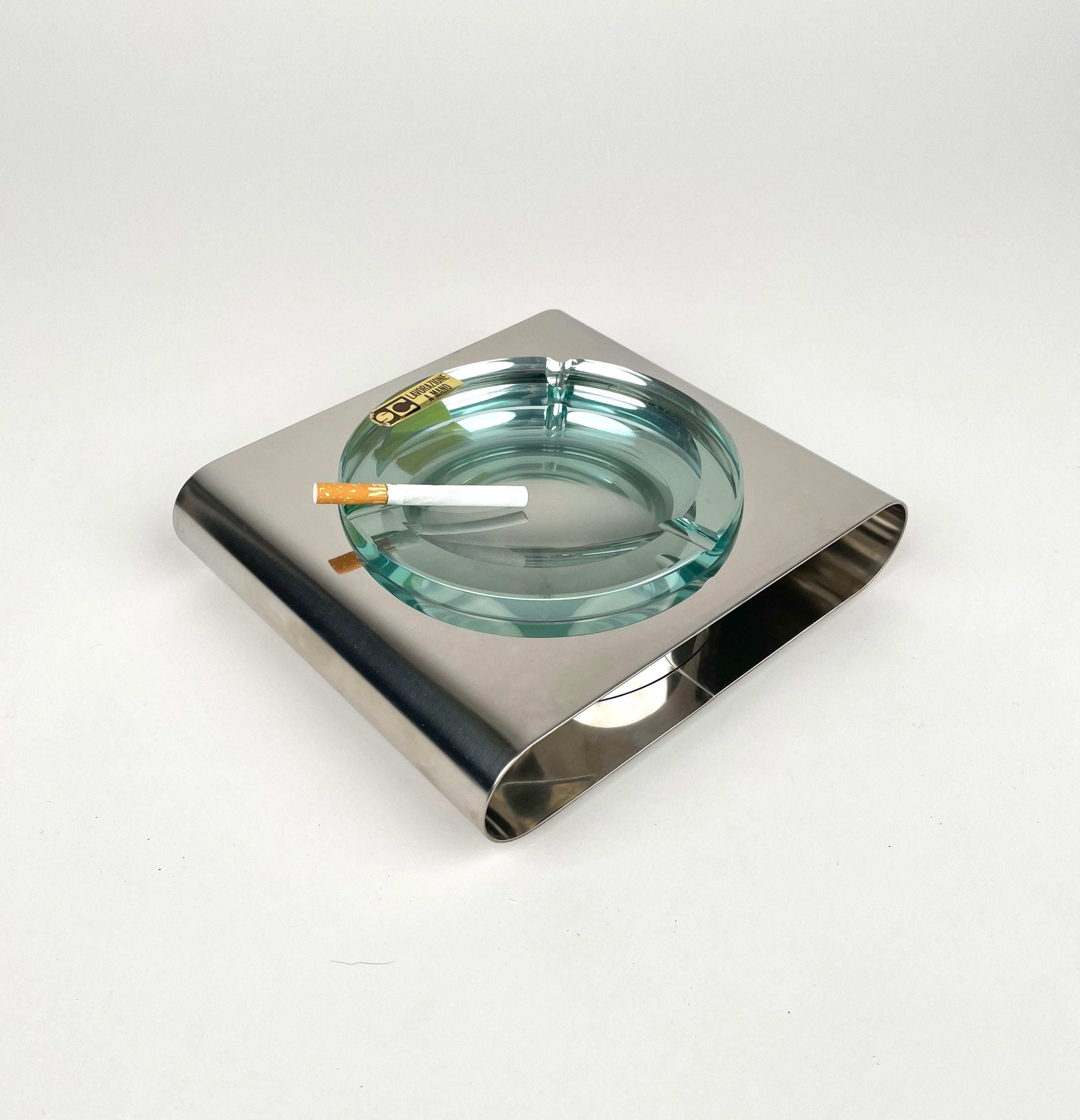 Ashtray Sena Cristal Steel and Green Glass, Italy, 1970s For Sale 6