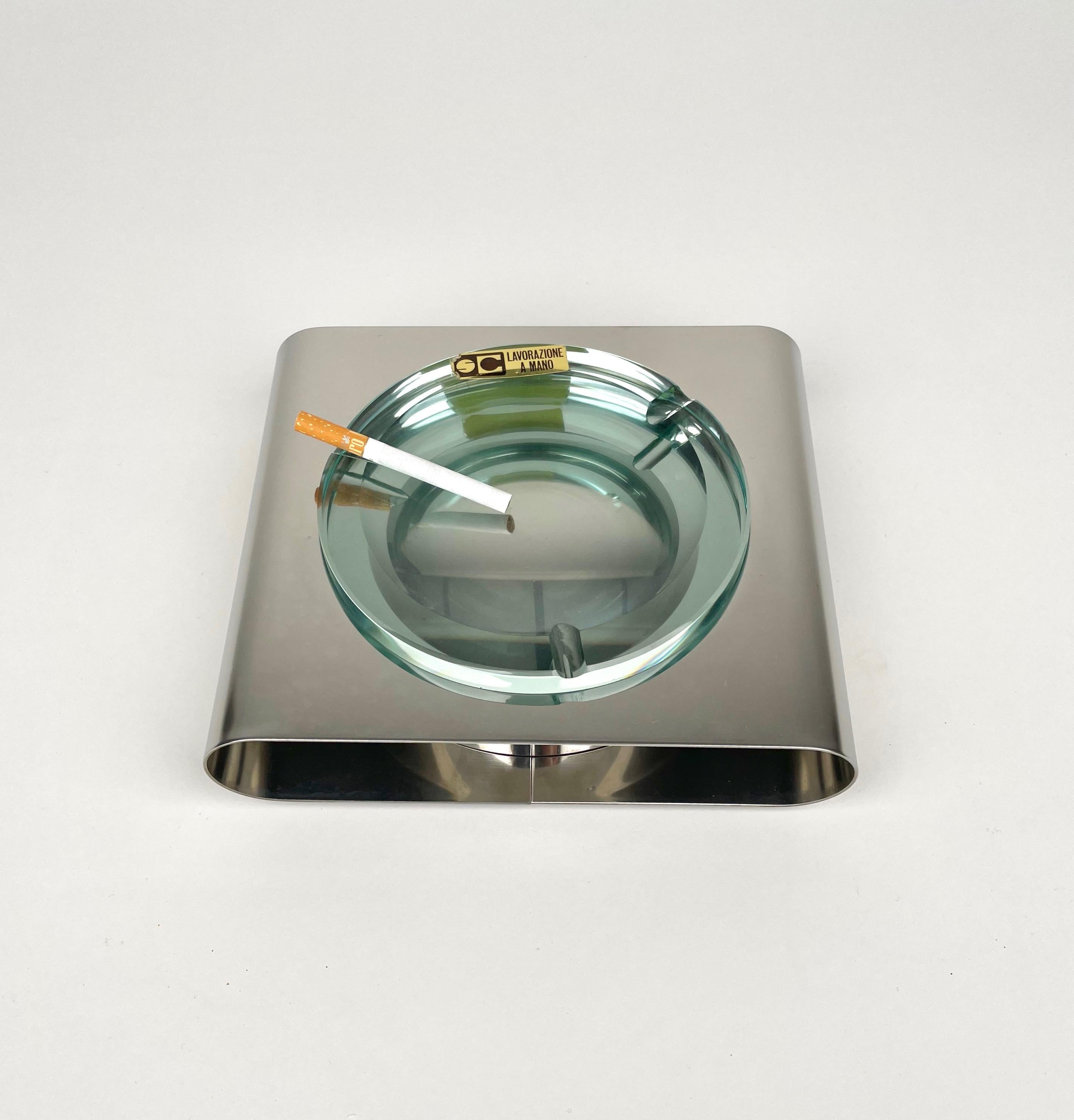 Ashtray Sena Cristal Steel and Green Glass, Italy, 1970s For Sale 6