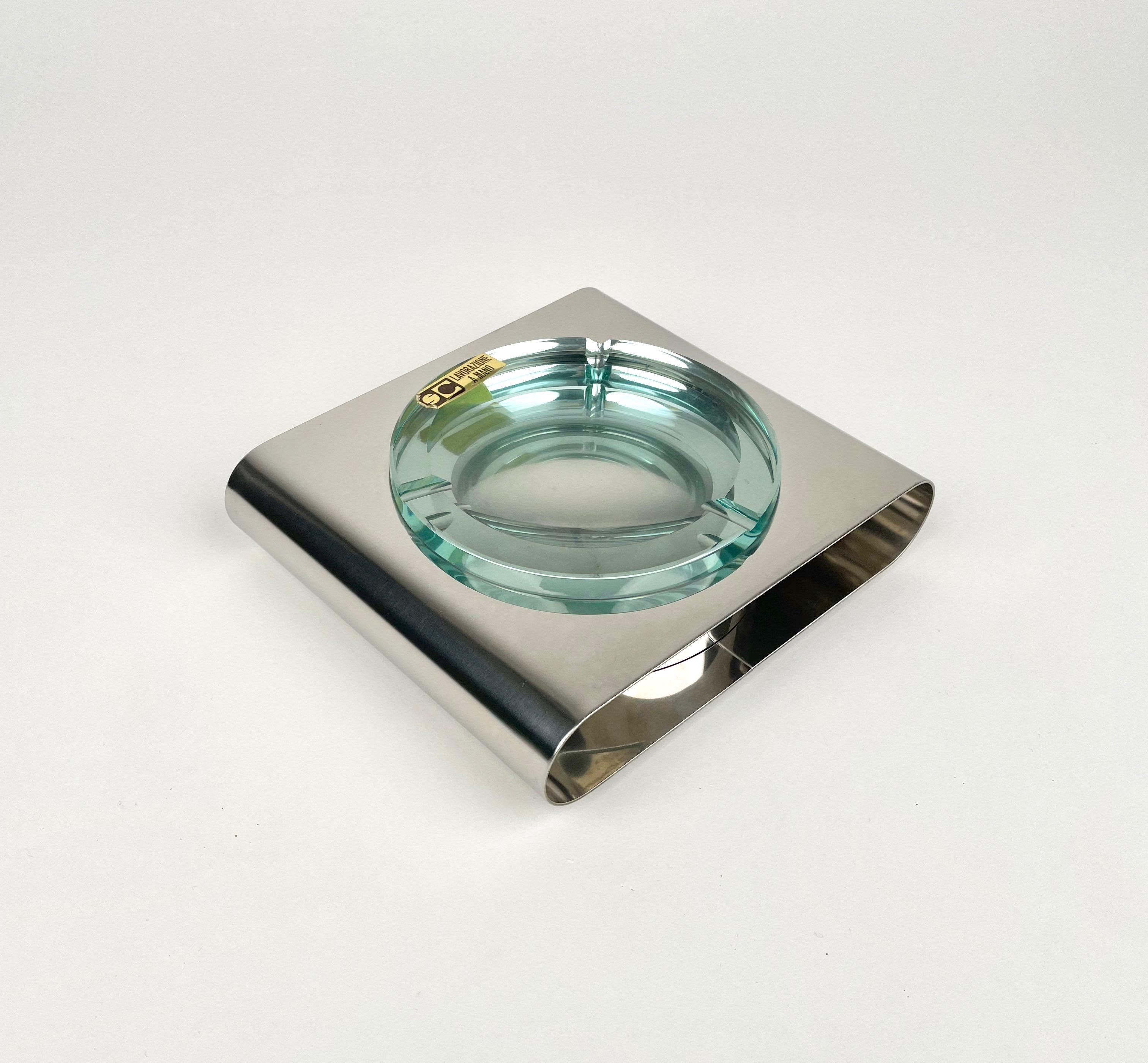 Ashtray Sena Cristal Steel and Green Glass, Italy, 1970s For Sale 1