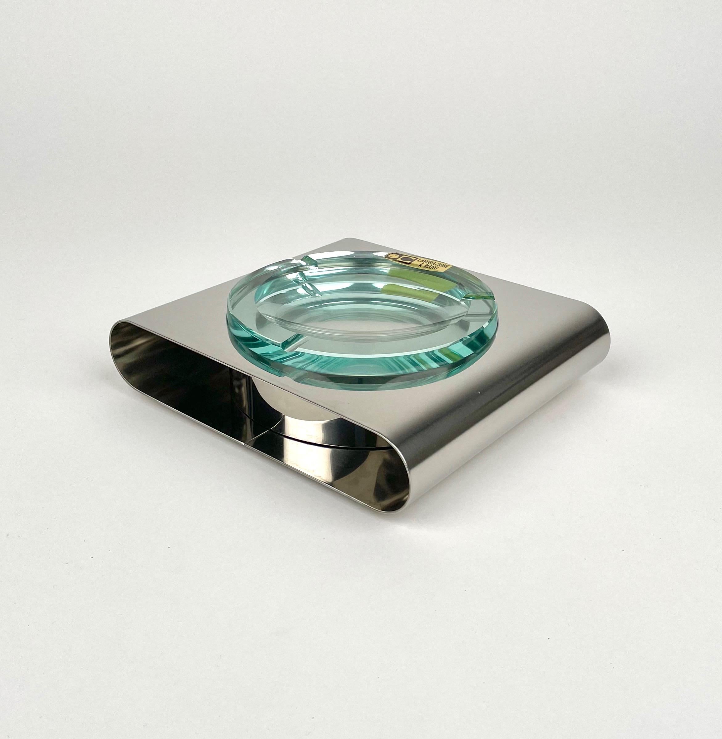 Ashtray Sena Cristal Steel and Green Glass, Italy, 1970s For Sale 1