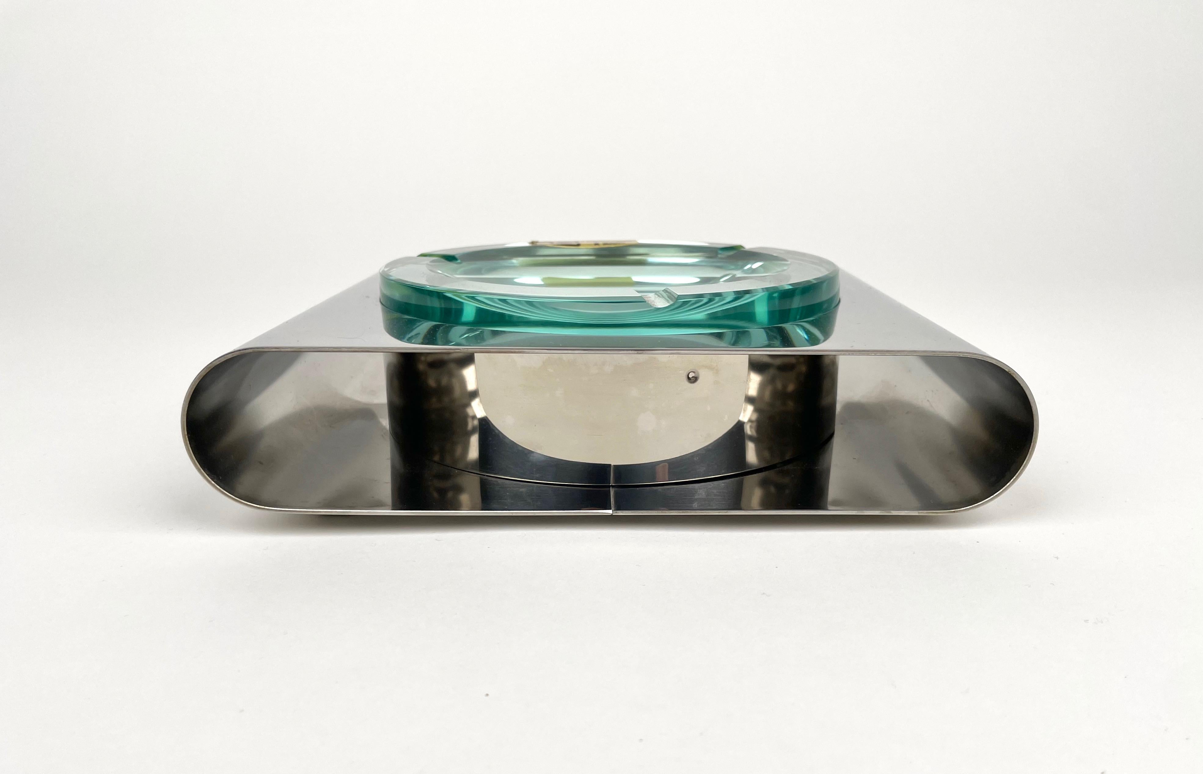 Ashtray Sena Cristal Steel and Green Glass, Italy, 1970s For Sale 3
