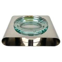 Cendrier Sena en acier cristallin et verre vert, Italie, 1970