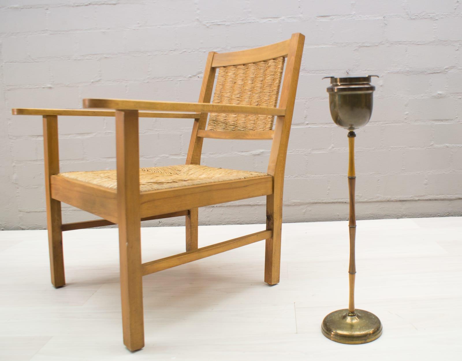 Austrian Ashtray Stand in the Manner of Carl Auböck, Brass and Wood, 1950s