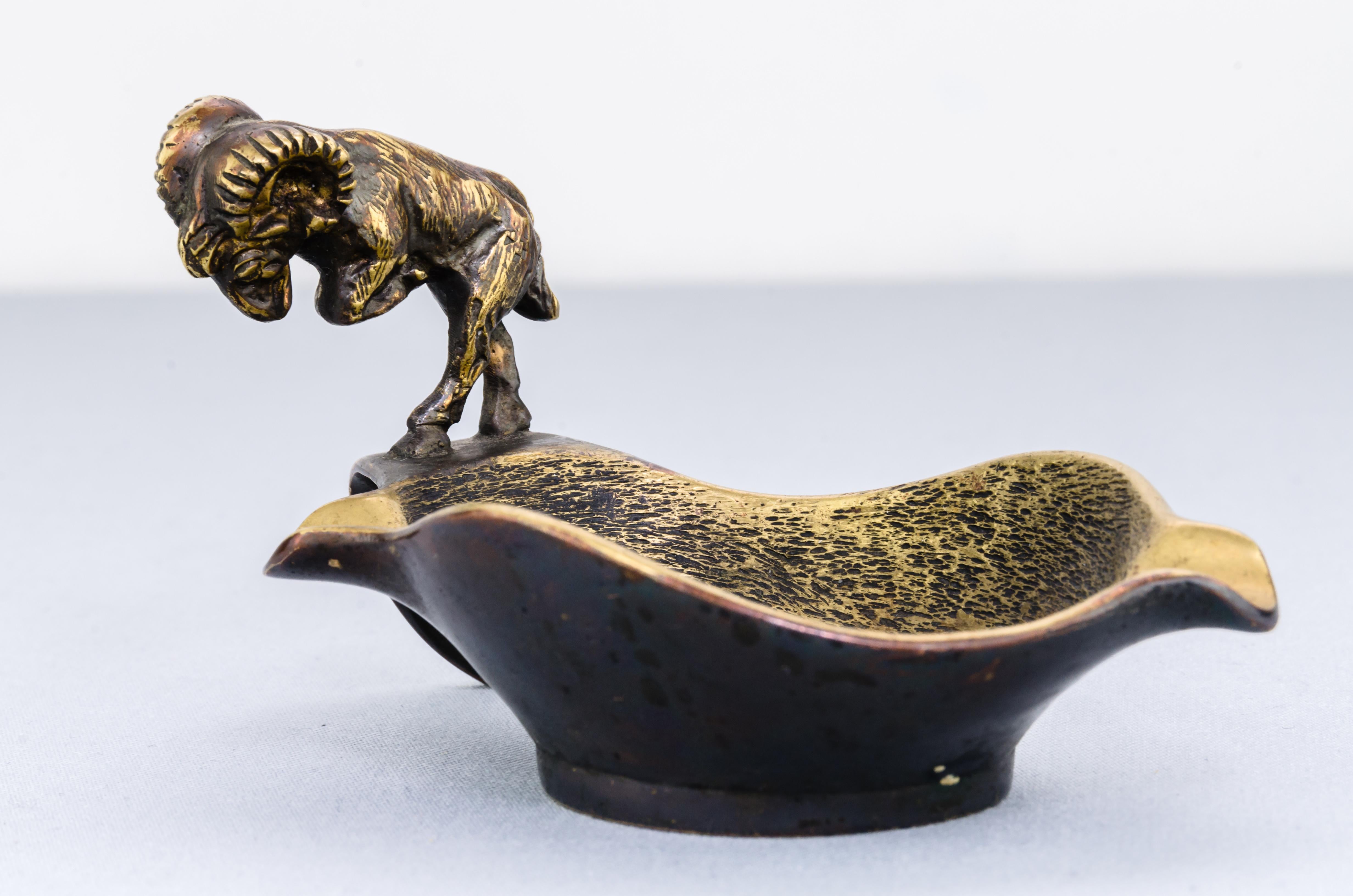 Brass Ashtray with Capricorn Figurine, Vienna, 1950s For Sale