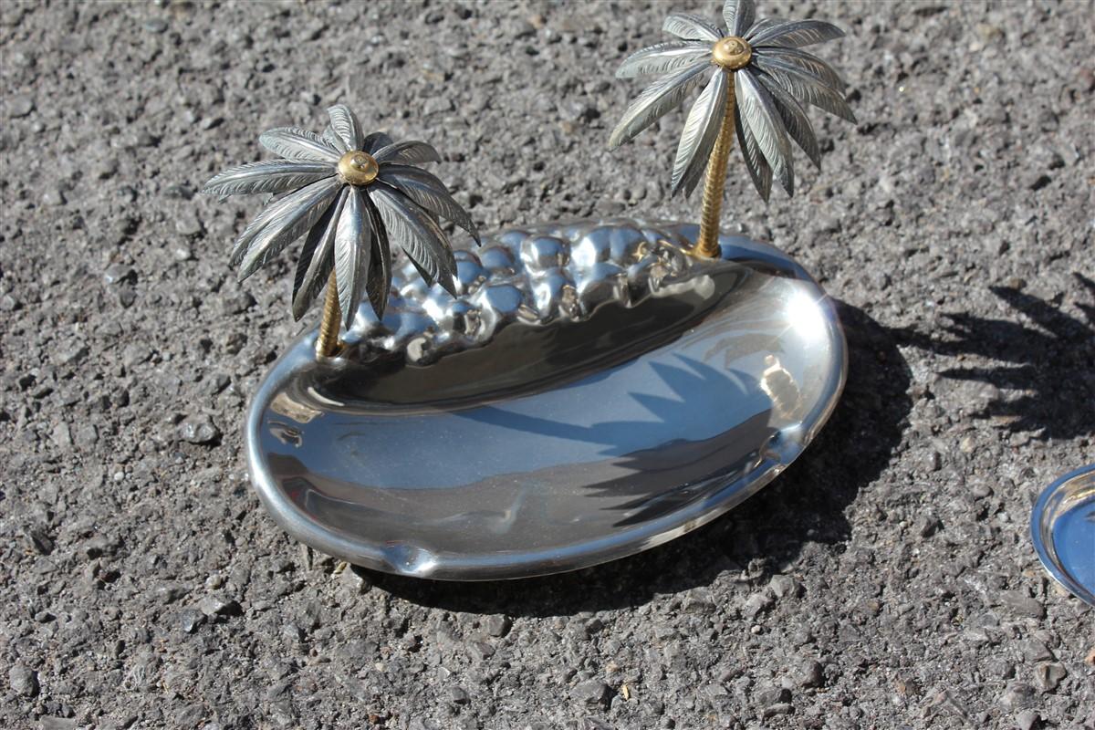 Ashtray with Matchstick Italian Design Silver Plate Palm Trees 1970 Silver Gold In Good Condition In Palermo, Sicily