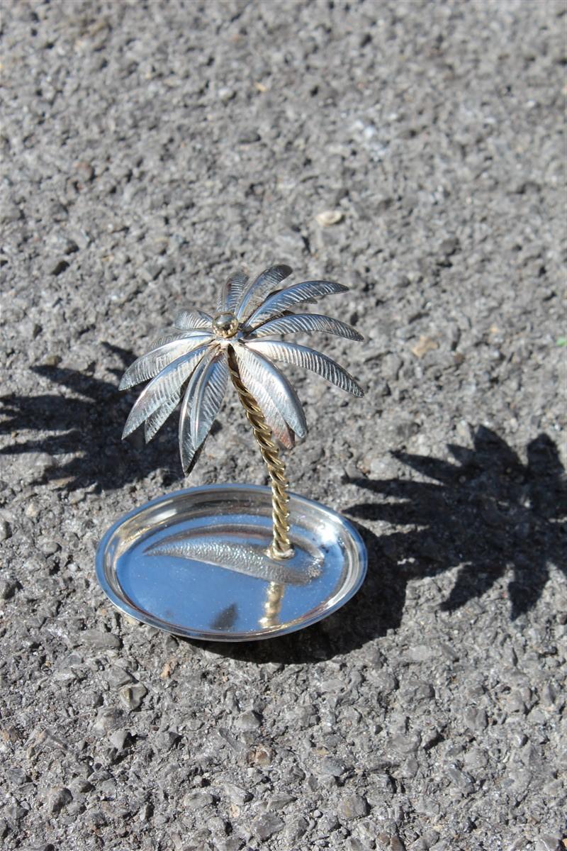 Late 20th Century Ashtray with Matchstick Italian Design Silver Plate Palm Trees 1970 Silver Gold