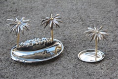 Ashtray with Matchstick Italian Design Silver Plate Palm Trees 1970 Silver Gold