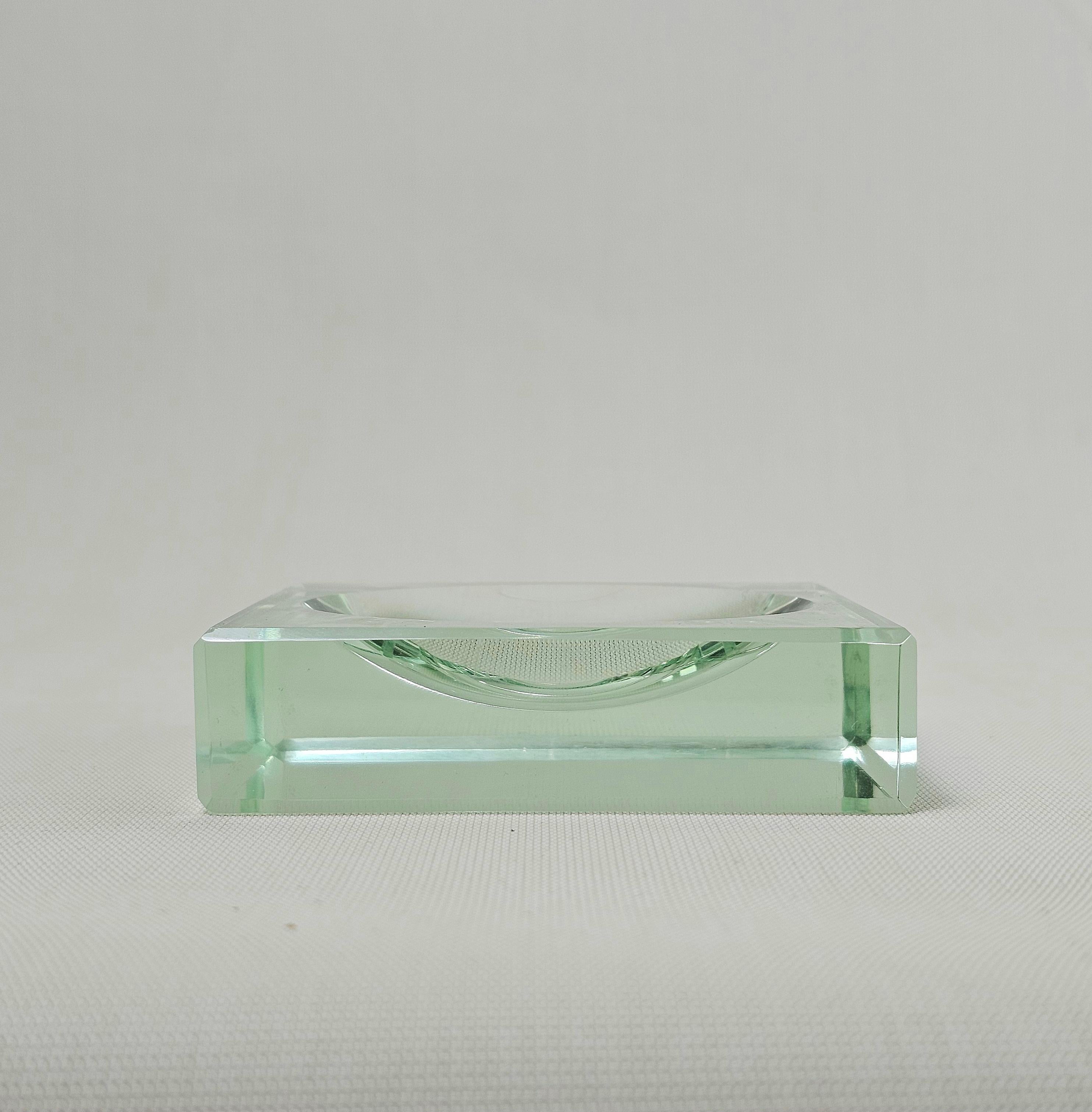 20th Century Ashtrays Crystal Glass Chromed Brass Gallotti & Radice Midcentury 1970s Set of 4