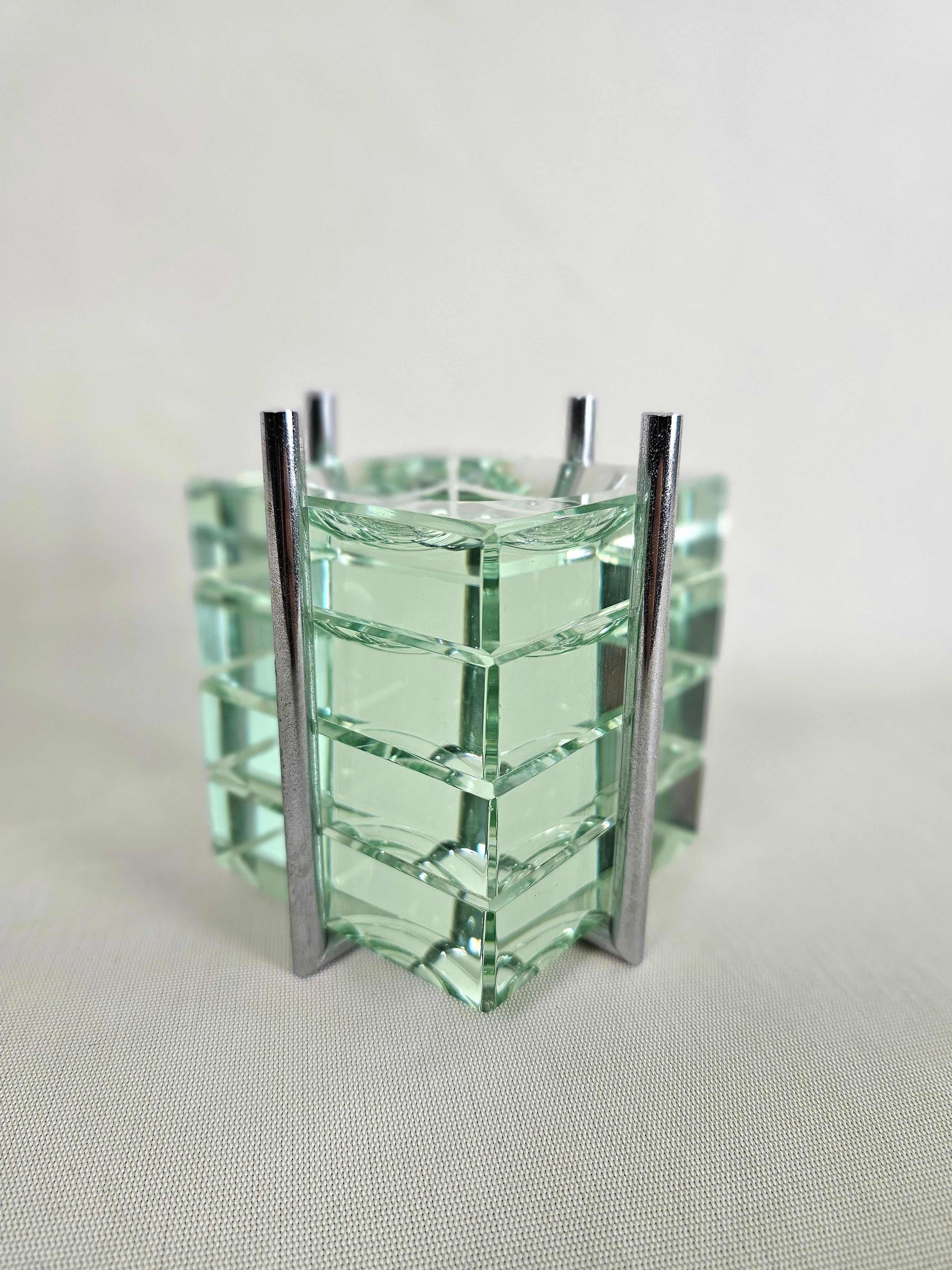 Ashtrays Crystal Glass Chromed Brass Gallotti & Radice Midcentury 1970s Set of 4 3