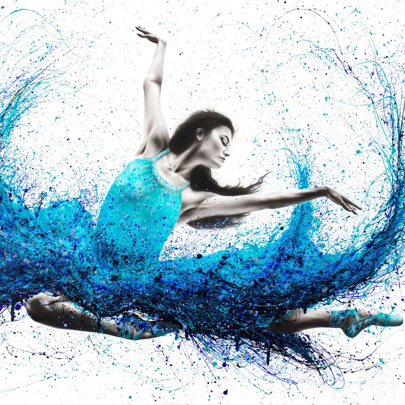 Luna Marina Ballet - Portrait Painting, 21st Century, Blue, On Canvas, Dancer - Gray Figurative Painting by Ashvin Harrison
