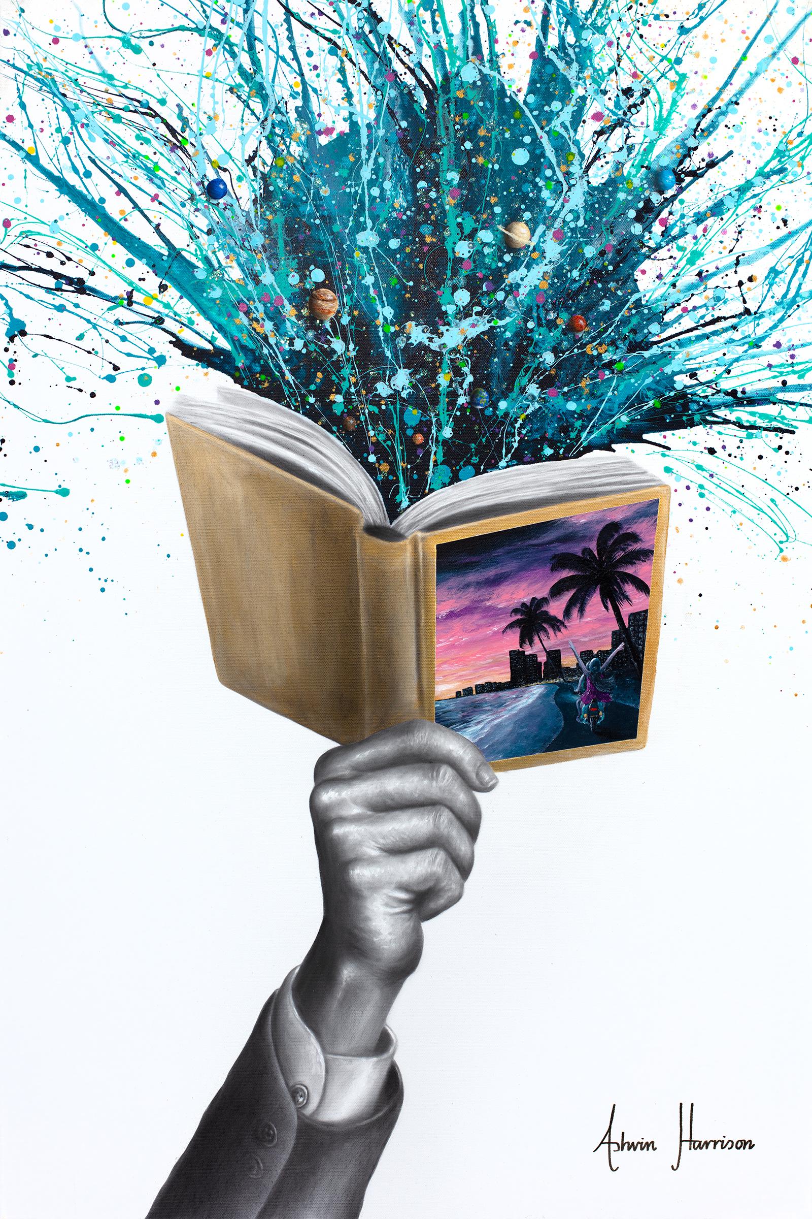 Ashvin Harrison Figurative Painting – Miami im Buch der Zeit (Original Handgemälde)