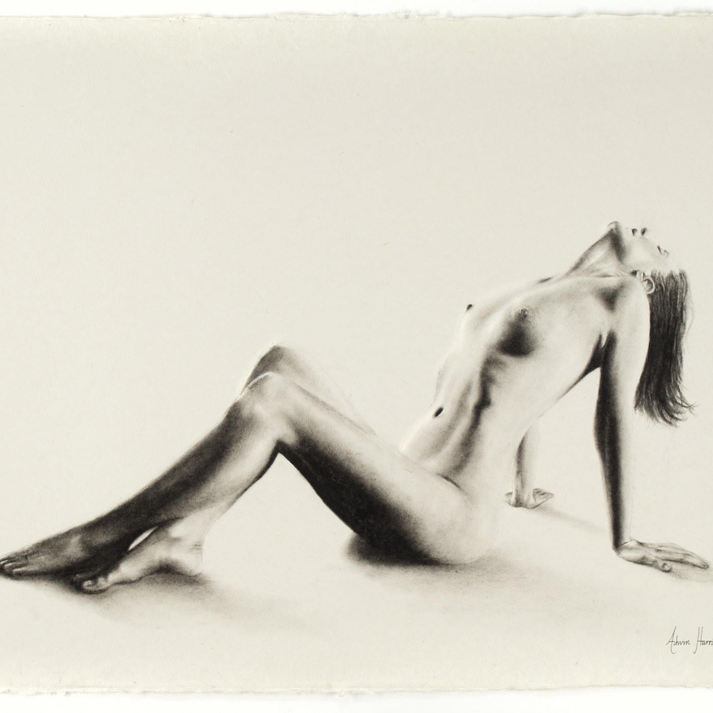 Nude Woman Charcoal Study 59 - Photorealist Painting by Ashvin Harrison