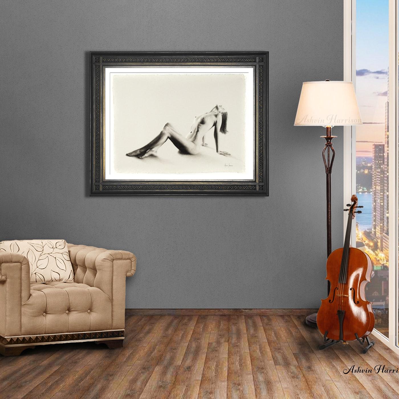 Nude Woman Charcoal Study 59 - Beige Nude Painting by Ashvin Harrison