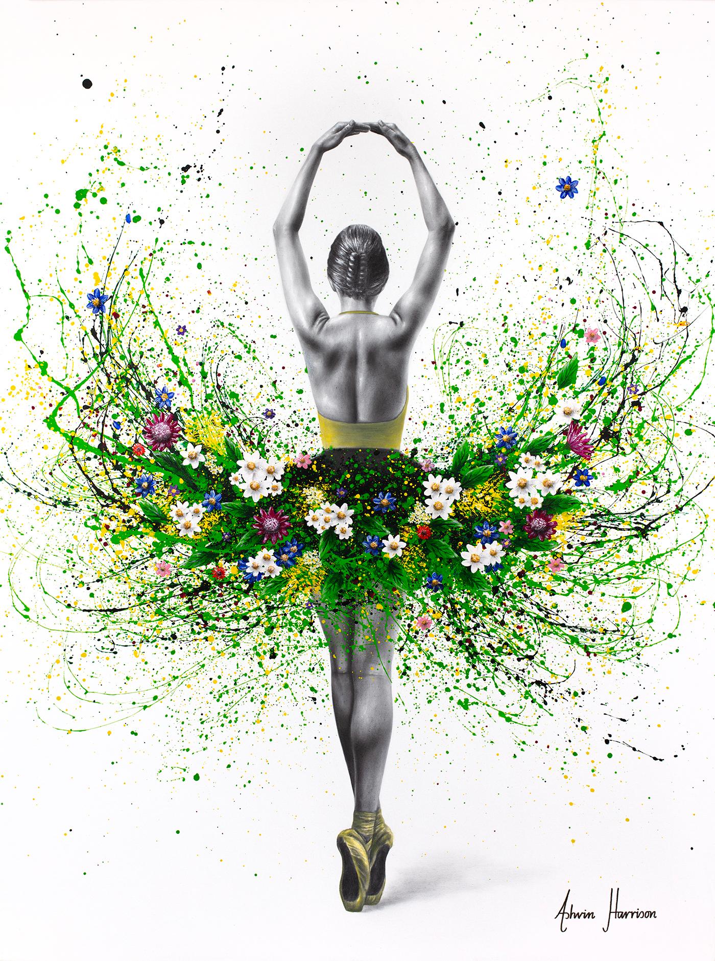 Danseuse des jardins de fleurs (Giclée embellie à la main)