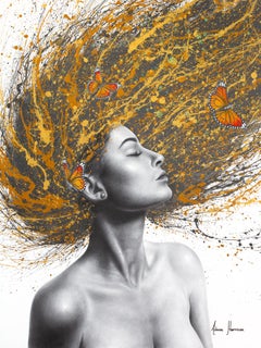 Her Pearl Earring & The Golden Butterflies (Hand Embellished Giclée)