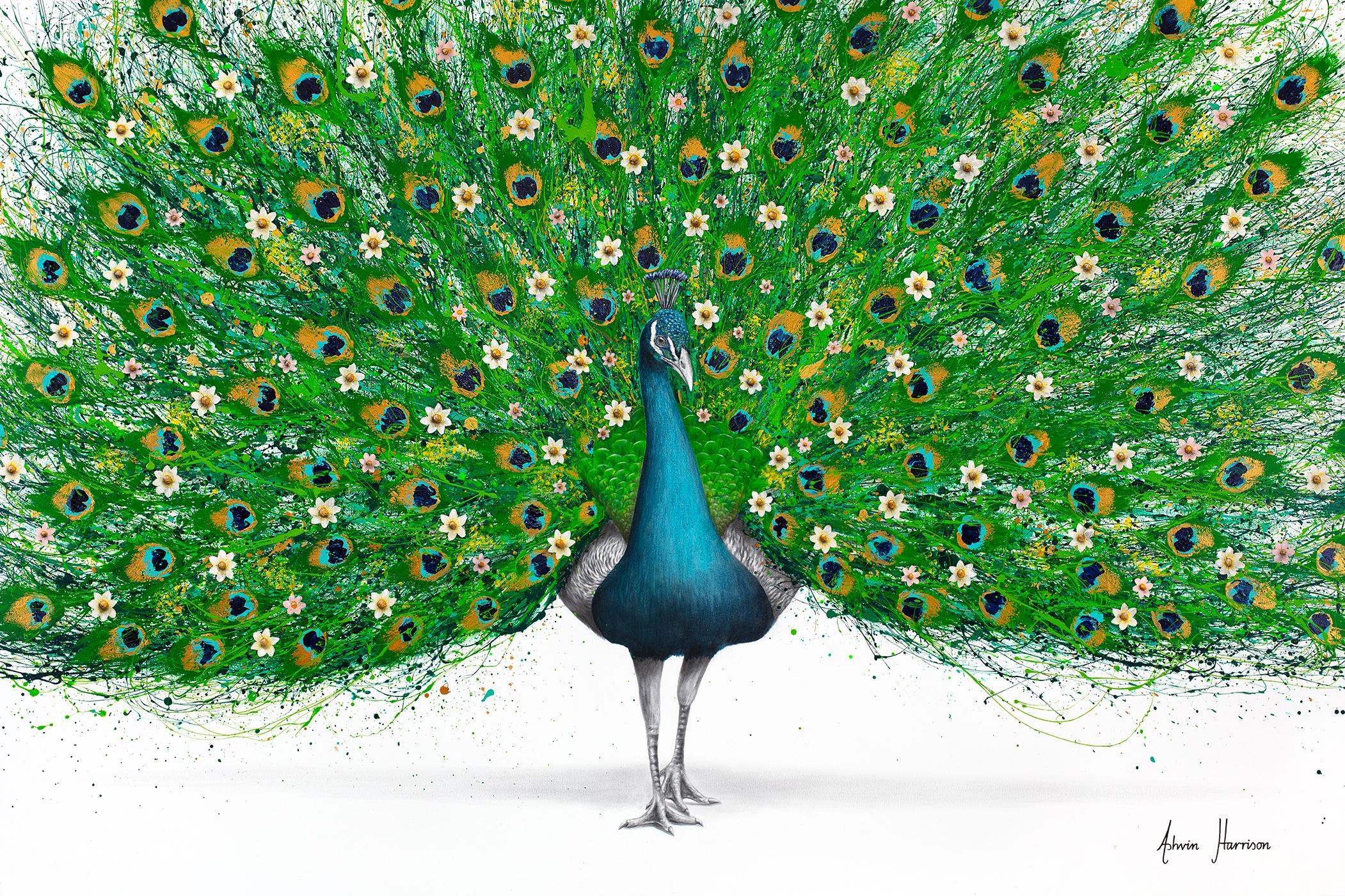 Poetic Peacock (Hand Embellished Giclée) - Print by Ashvin Harrison