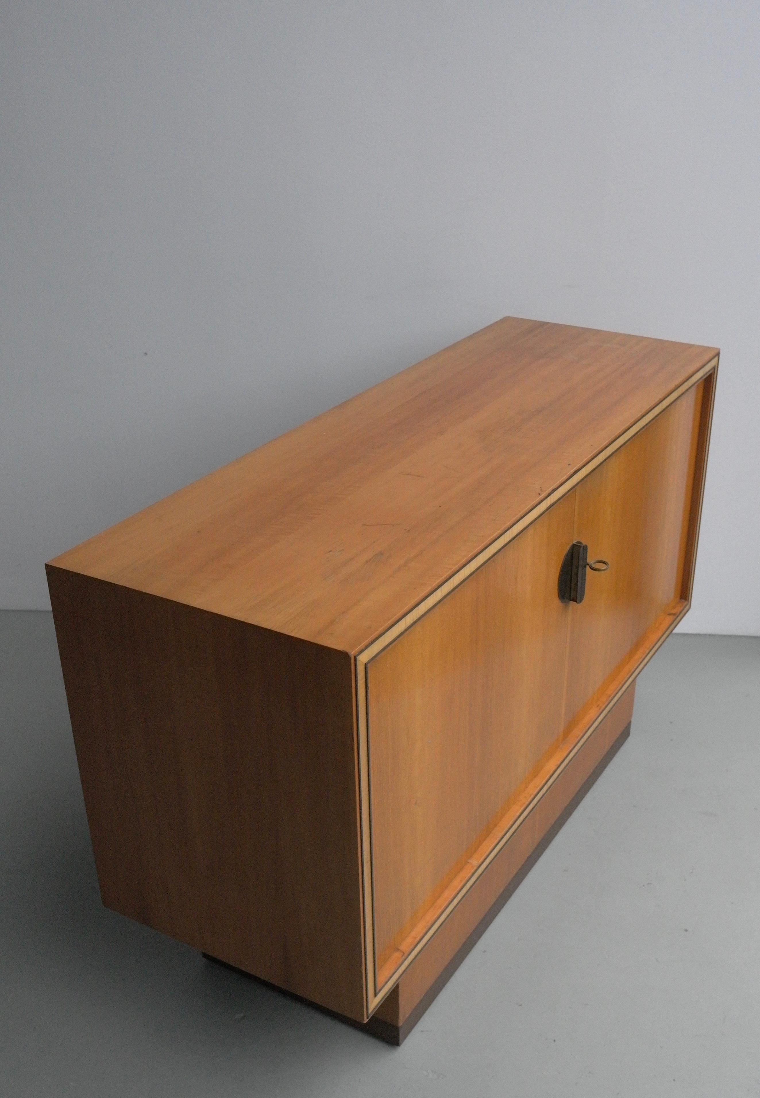 Mid-Century Modern Ashwood Sideboard with Fine Brass Details, France, 1940s