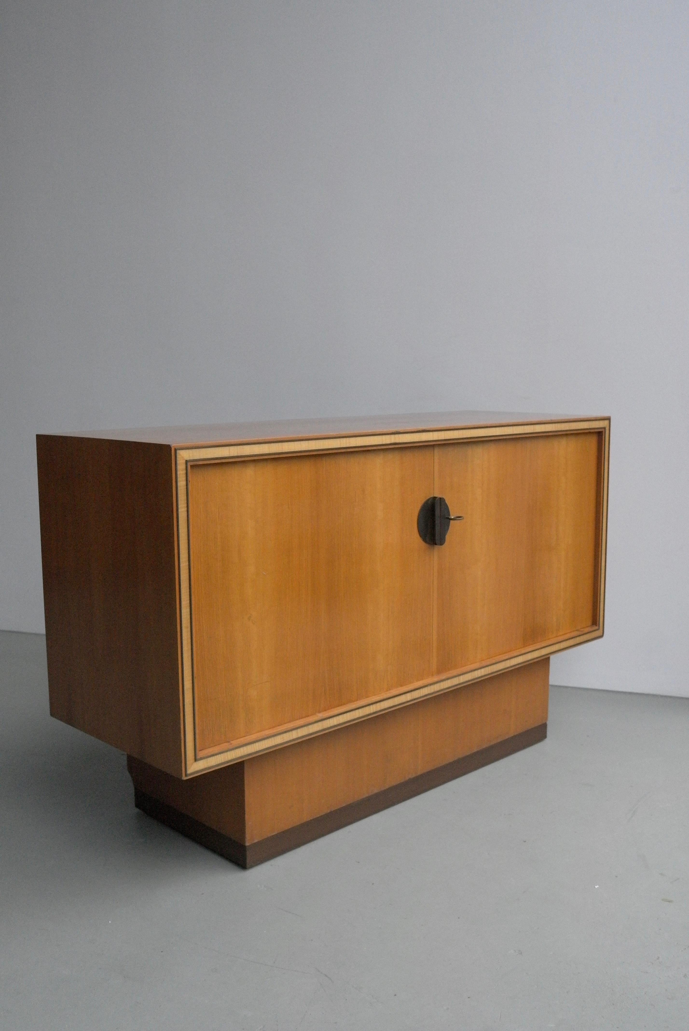 Mid-20th Century Ashwood Sideboard with Fine Brass Details, France, 1940s