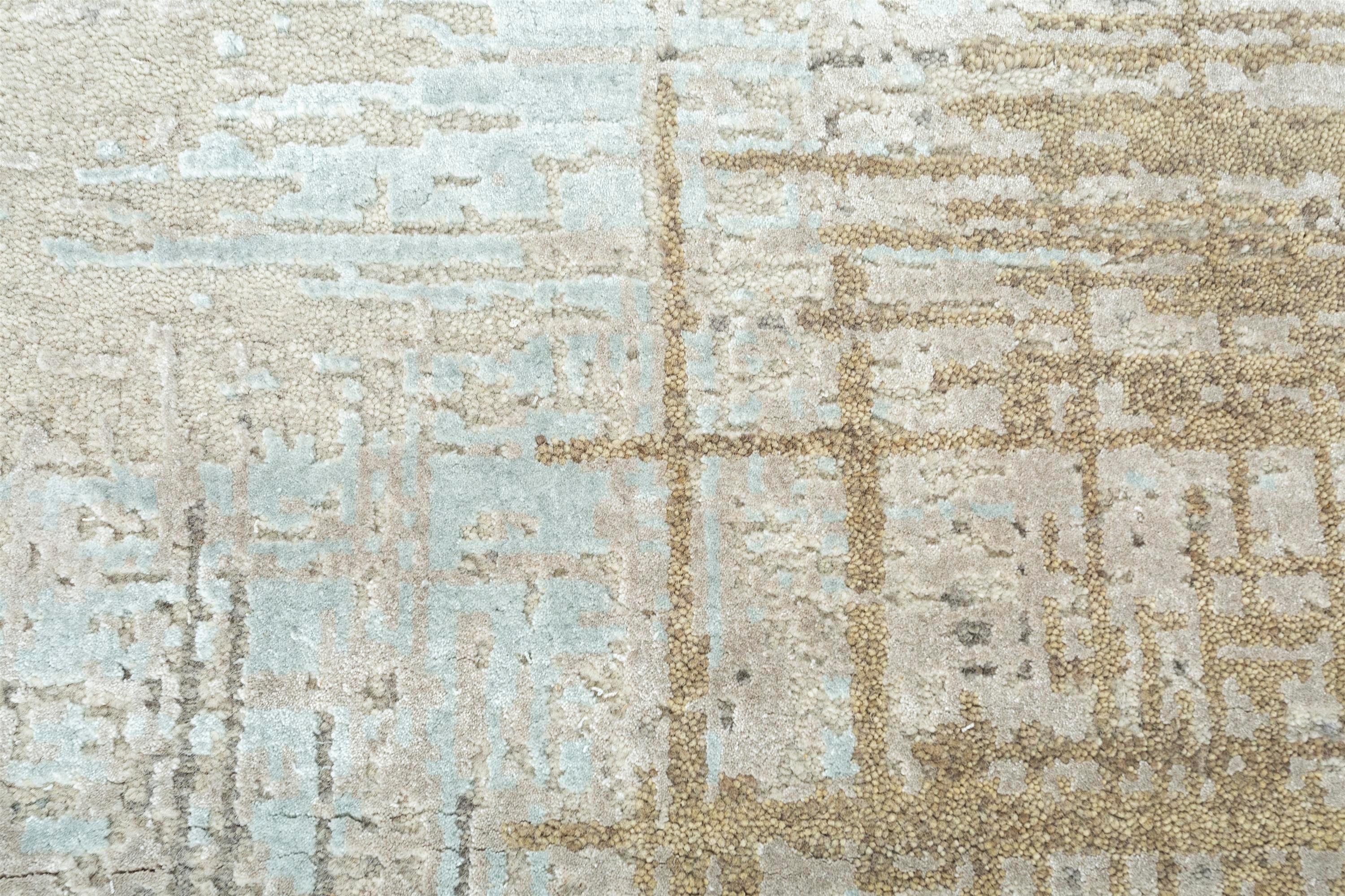 Mid-Century Modern Ashwood Skyline Blue Hand-Knotted Rug For Sale