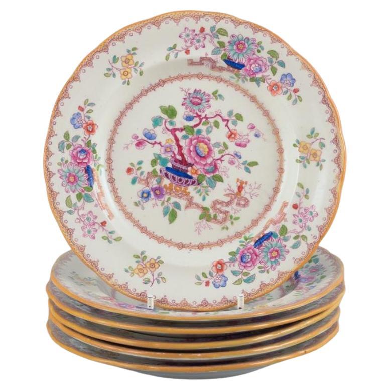 Ashworth, England. Set of six plates in faience. Chinese style.