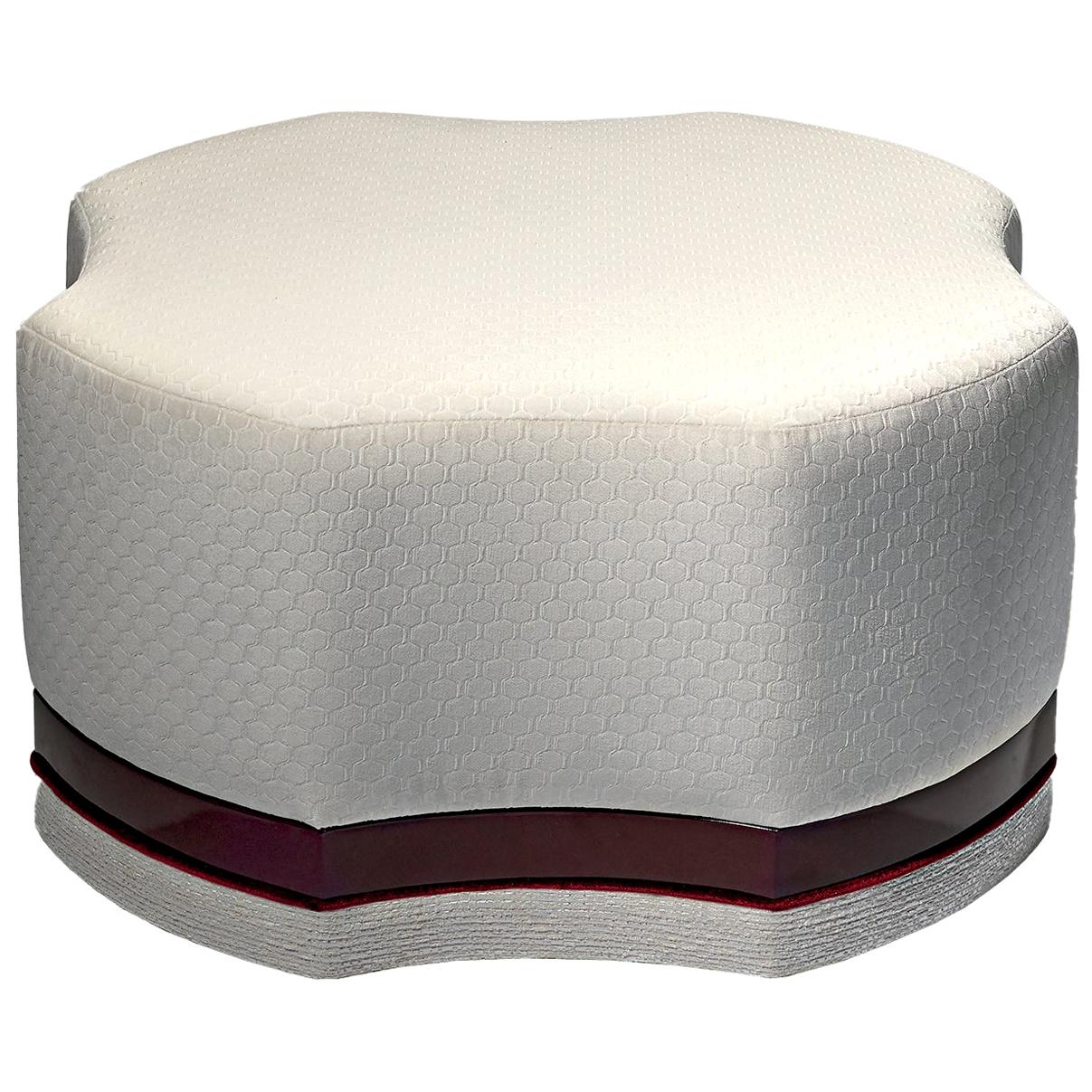 Asia Contemporary and Customizable Pouf with Lacquer Base and Velvet Trim  For Sale