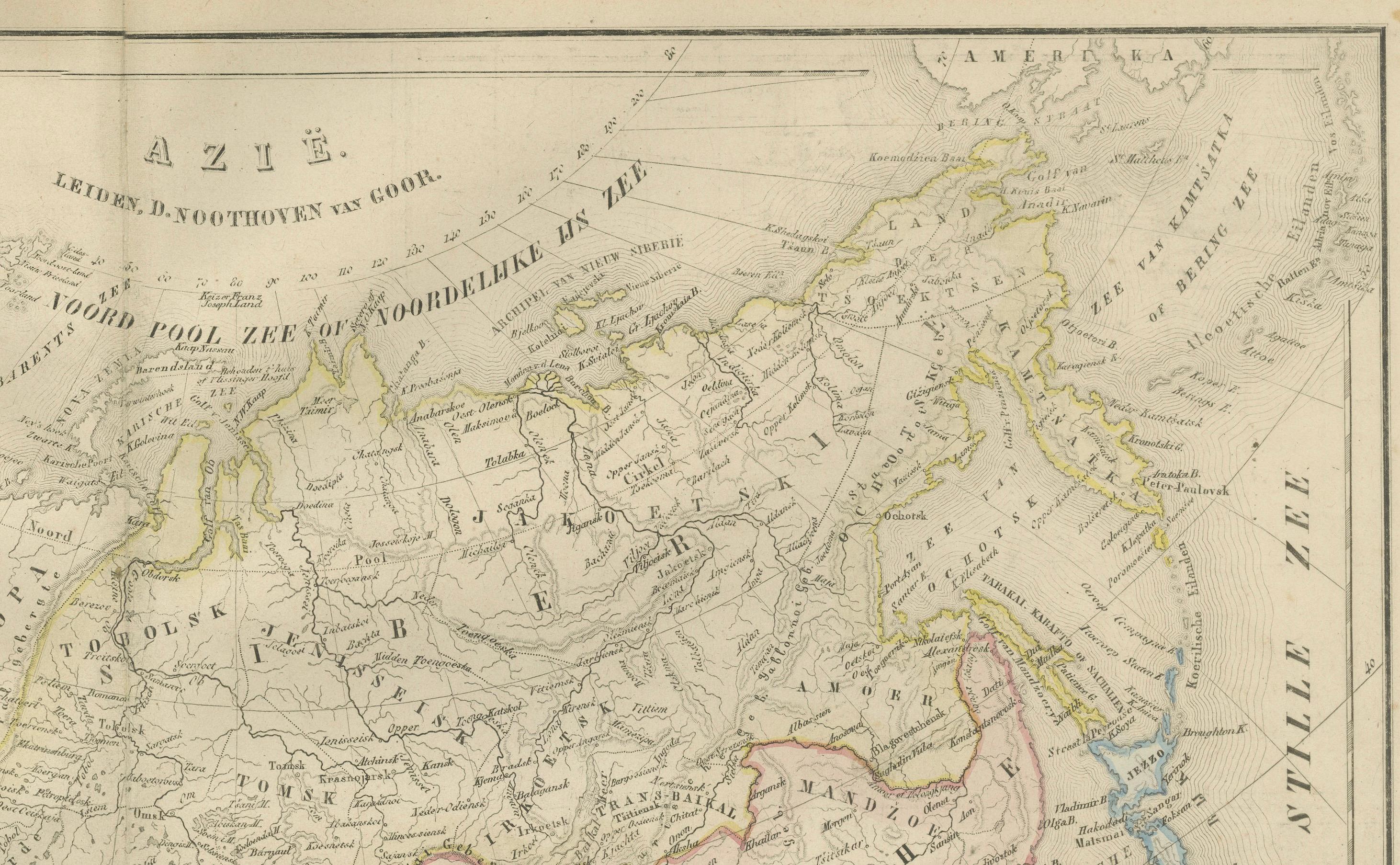 Mappa dell'Asia con inserti del Medio Oriente e dell'India - Nieuwe Hand-Atlas, Leiden 1876

Questa grande mappa del XIX secolo, magnificamente incisa e intitolata 