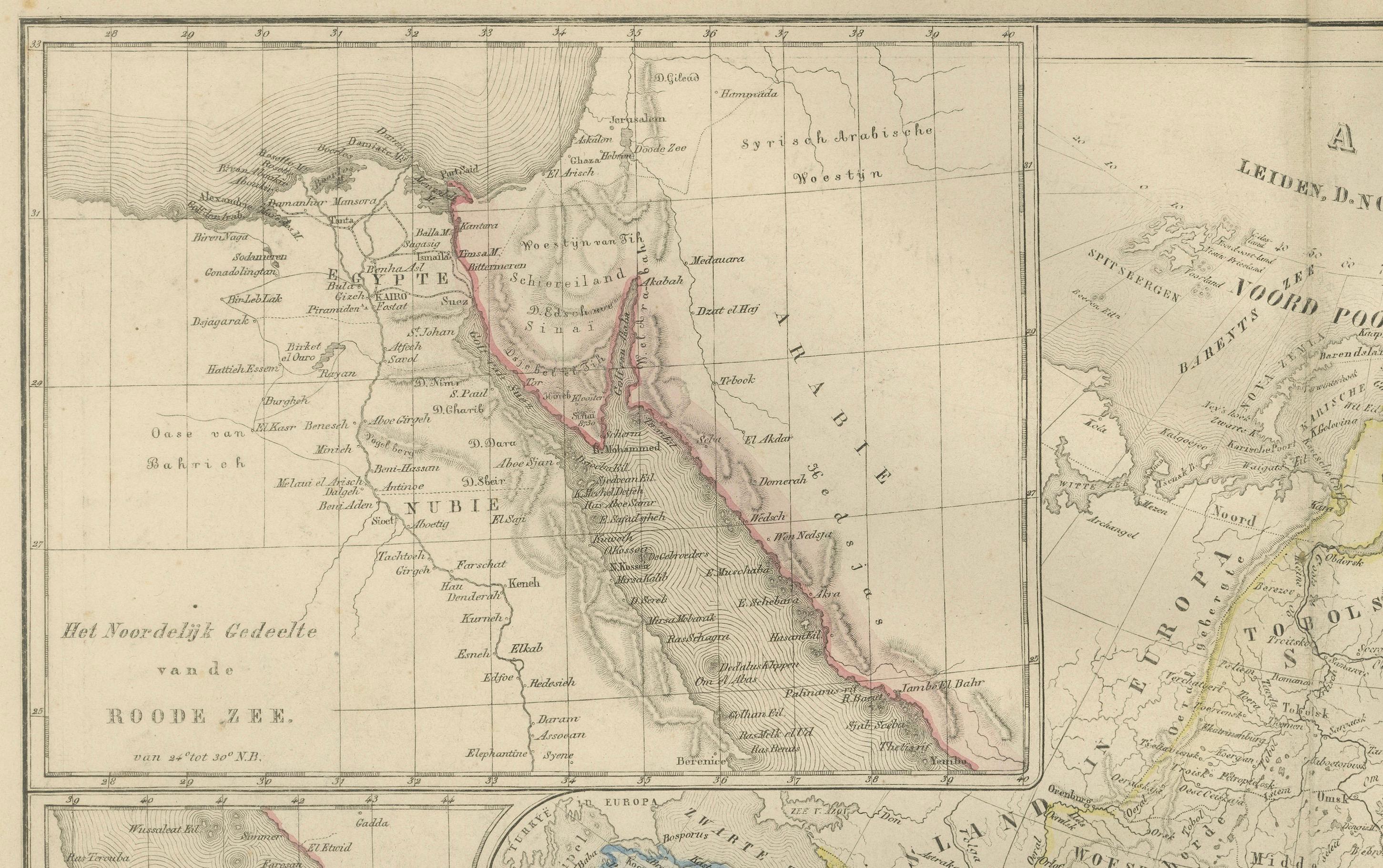 Mappa dell'Asia con inserti del Medio Oriente e dell'India - Nieuwe Hand-Atlas, Leiden 1876 in vendita 1