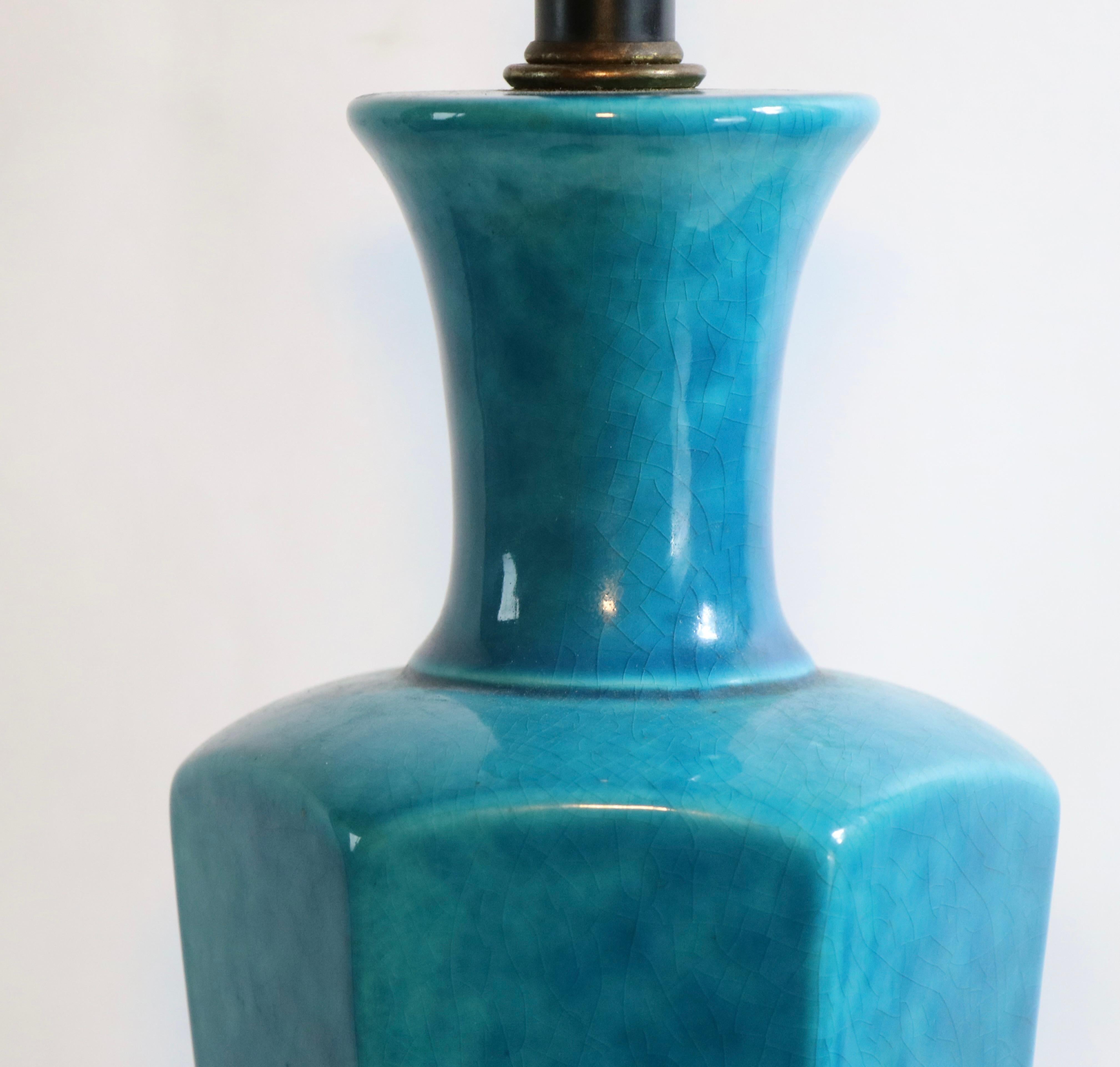 20th Century Asia Modern Chinese Style Table Lamp in Blue Craquelure Glaze Finish