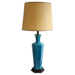 Asia Modern Chinese Style Table Lamp in Blue Craquelure Glaze Finish