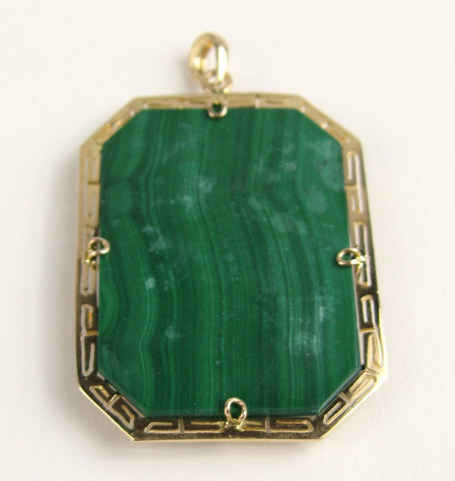 Women's or Men's Asian 14 Karat Gold Malachite Opal Pendant Bird Necklace 14 Karat For Sale
