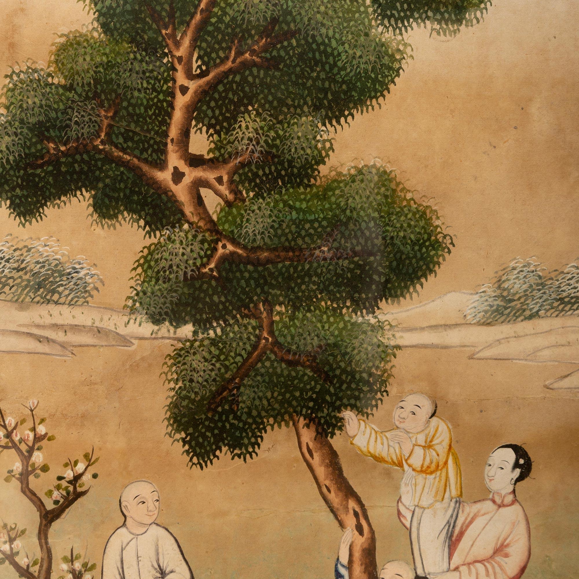 Chinese Asian 18th century watercolor on parchment For Sale