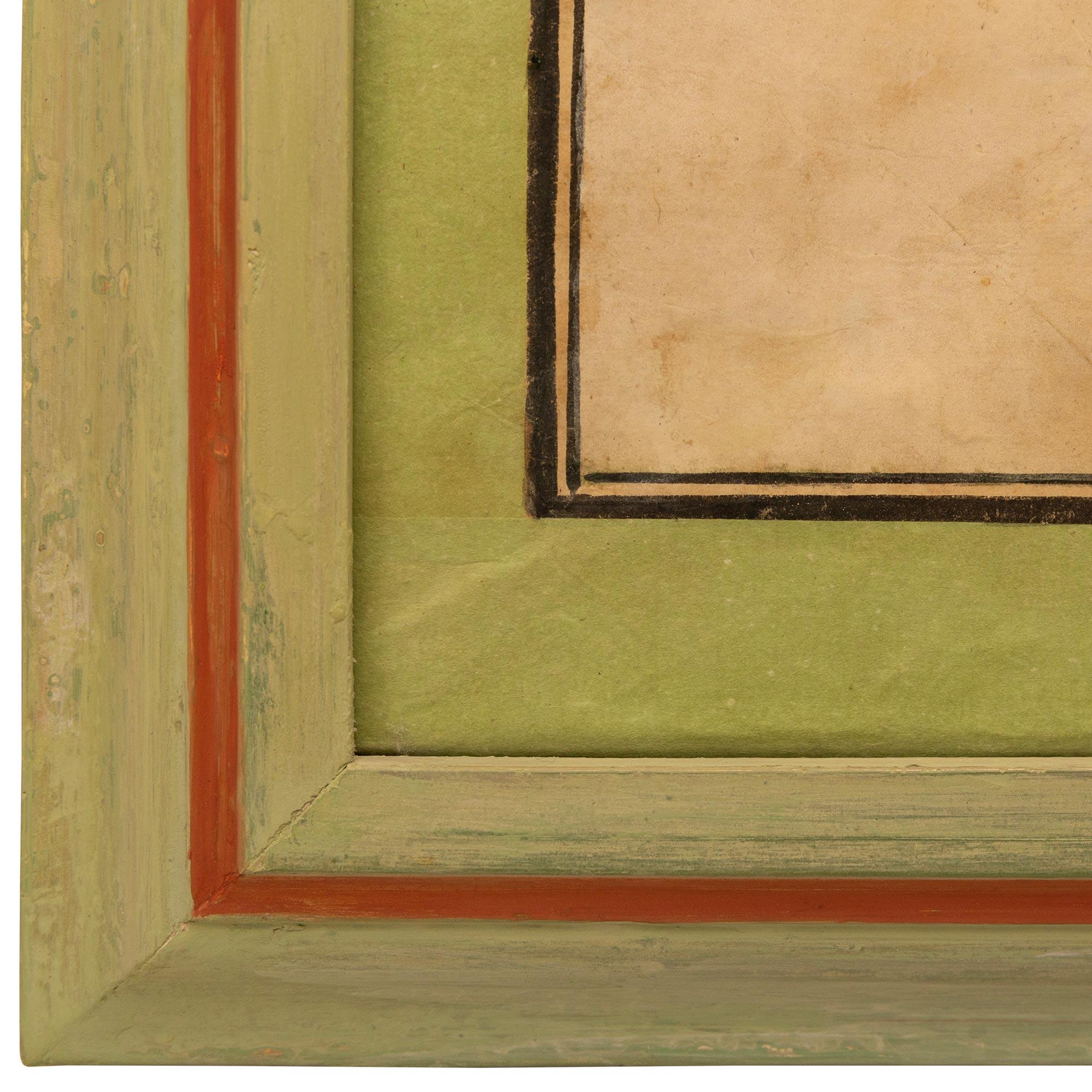 Wood Asian 18th century watercolor on parchment For Sale