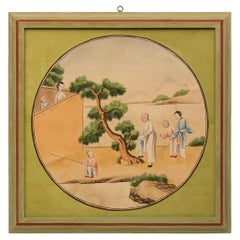 Aquarelle asiatique du XVIIIe siècle sur parchemin