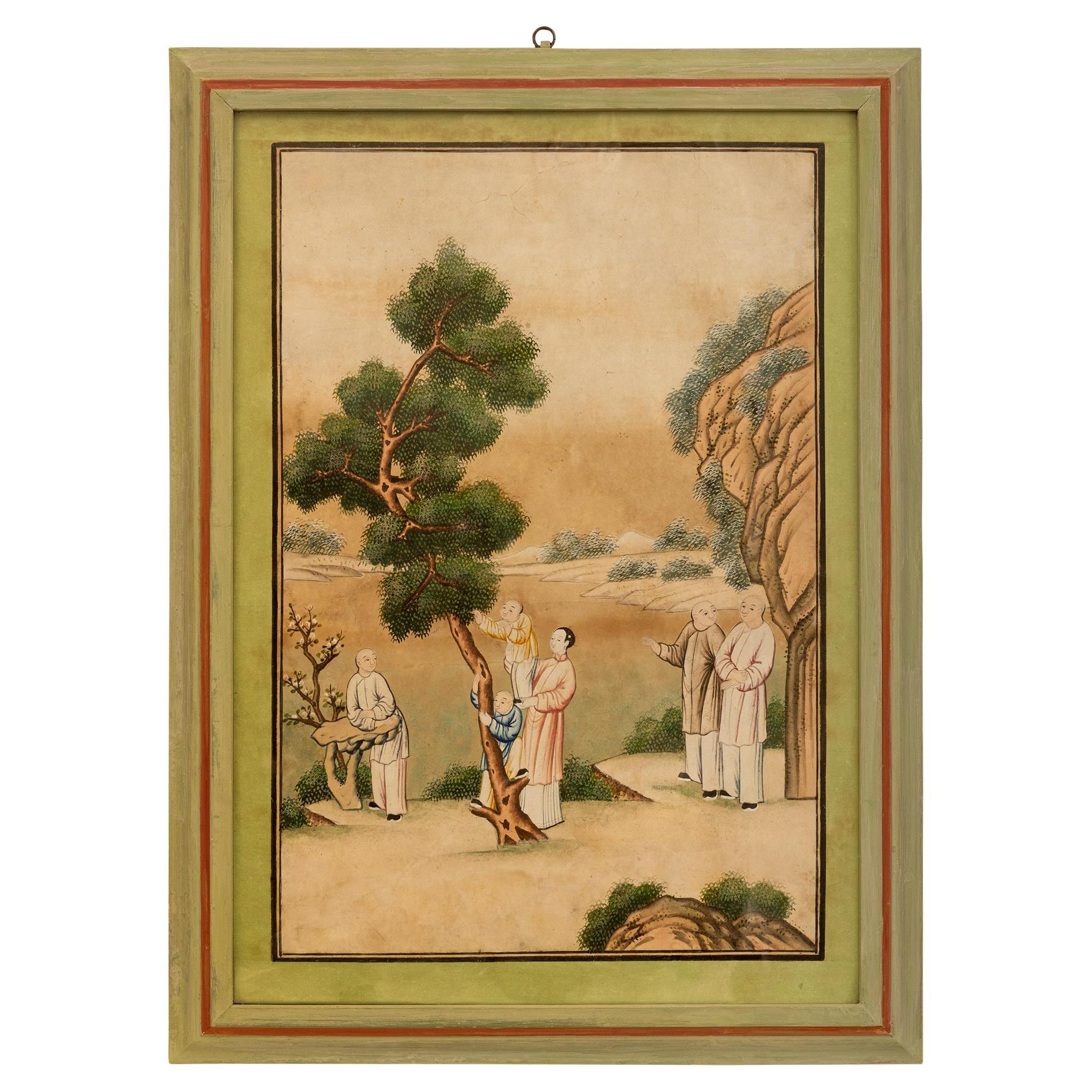 Asian 18th century watercolor on parchment For Sale