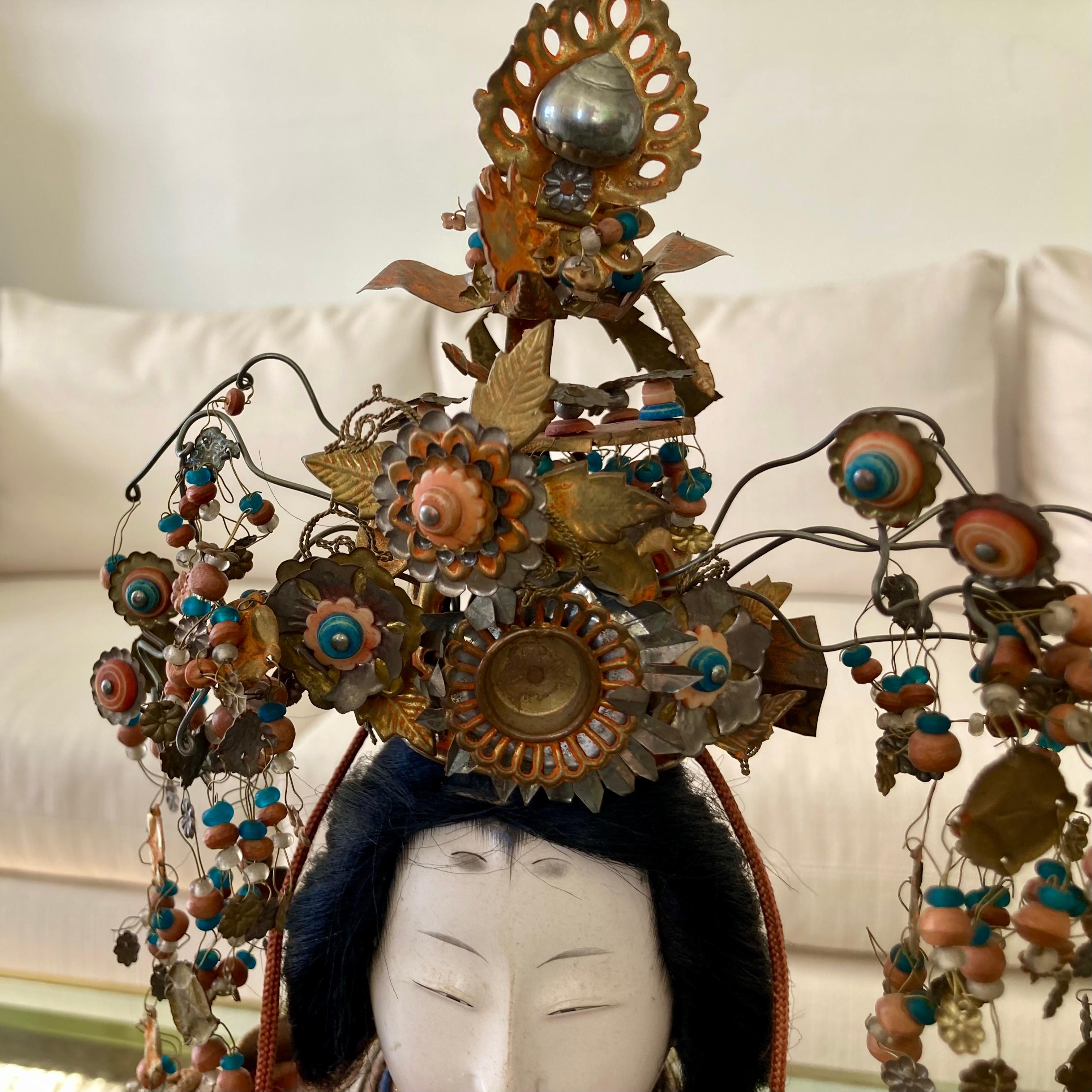 Asian 19th Century Ningyo Doll With Head Dress For Sale 2