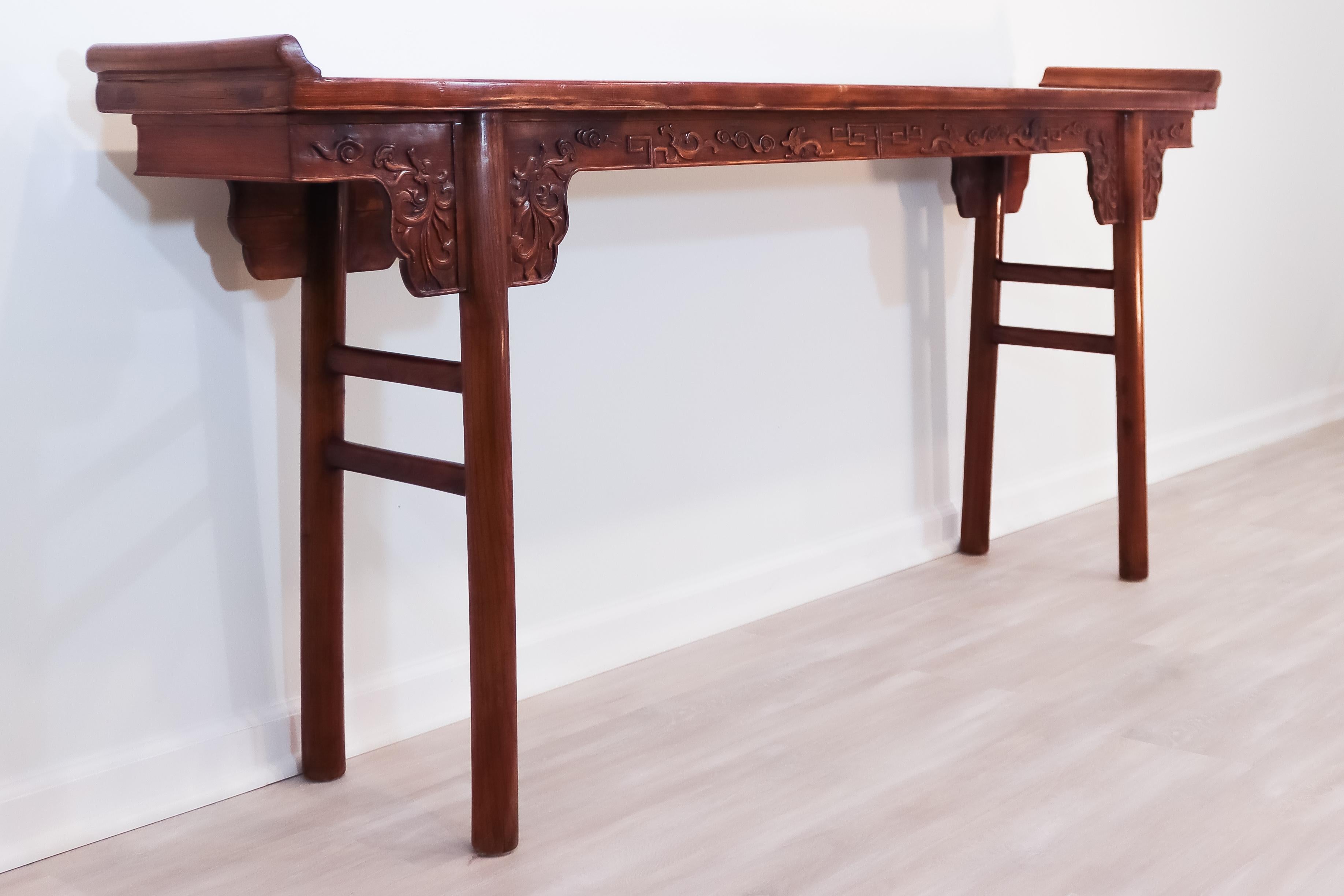 Asian Alter Table Console Hand Carved Wood In Good Condition In Keego Harbor, MI