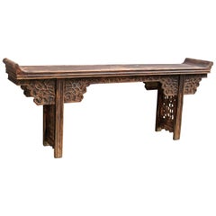 Asian Alter Table with Scrolling Tendril Carved Spandrels and Apron