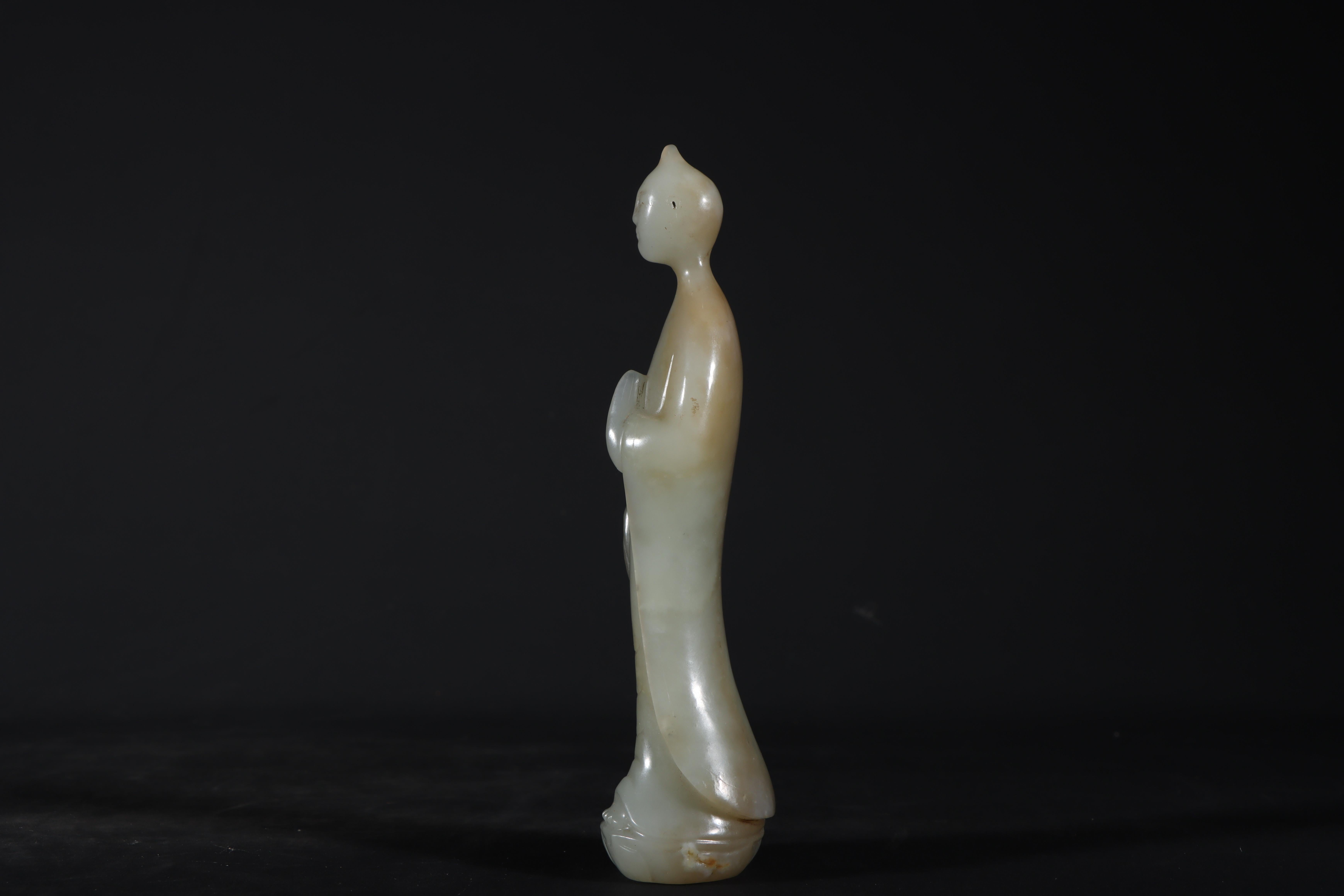 Asian Antique Art Jade Carving Standing Buddha Statue 7