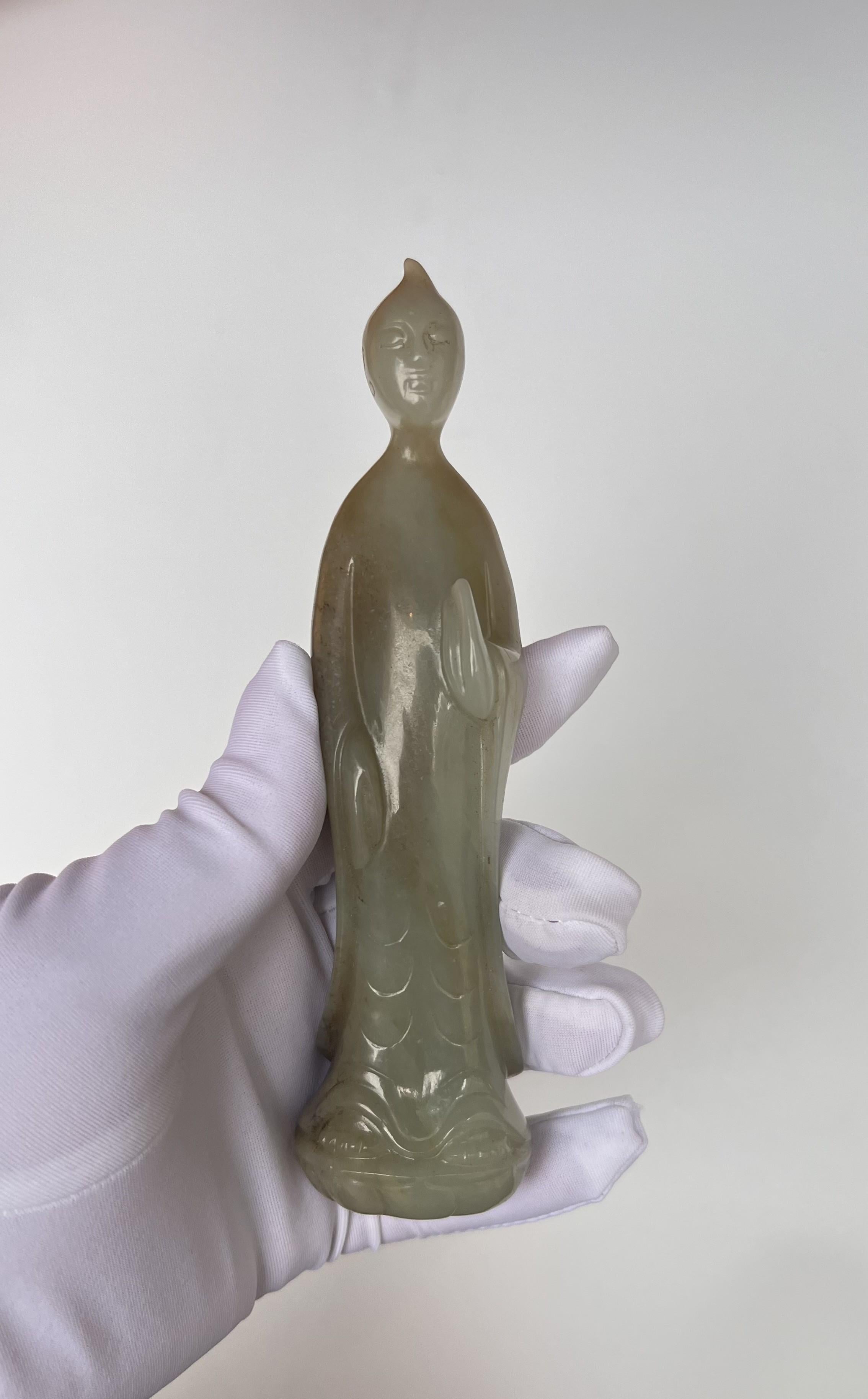 Asian Antique Art Jade Carving Standing Buddha Statue 10
