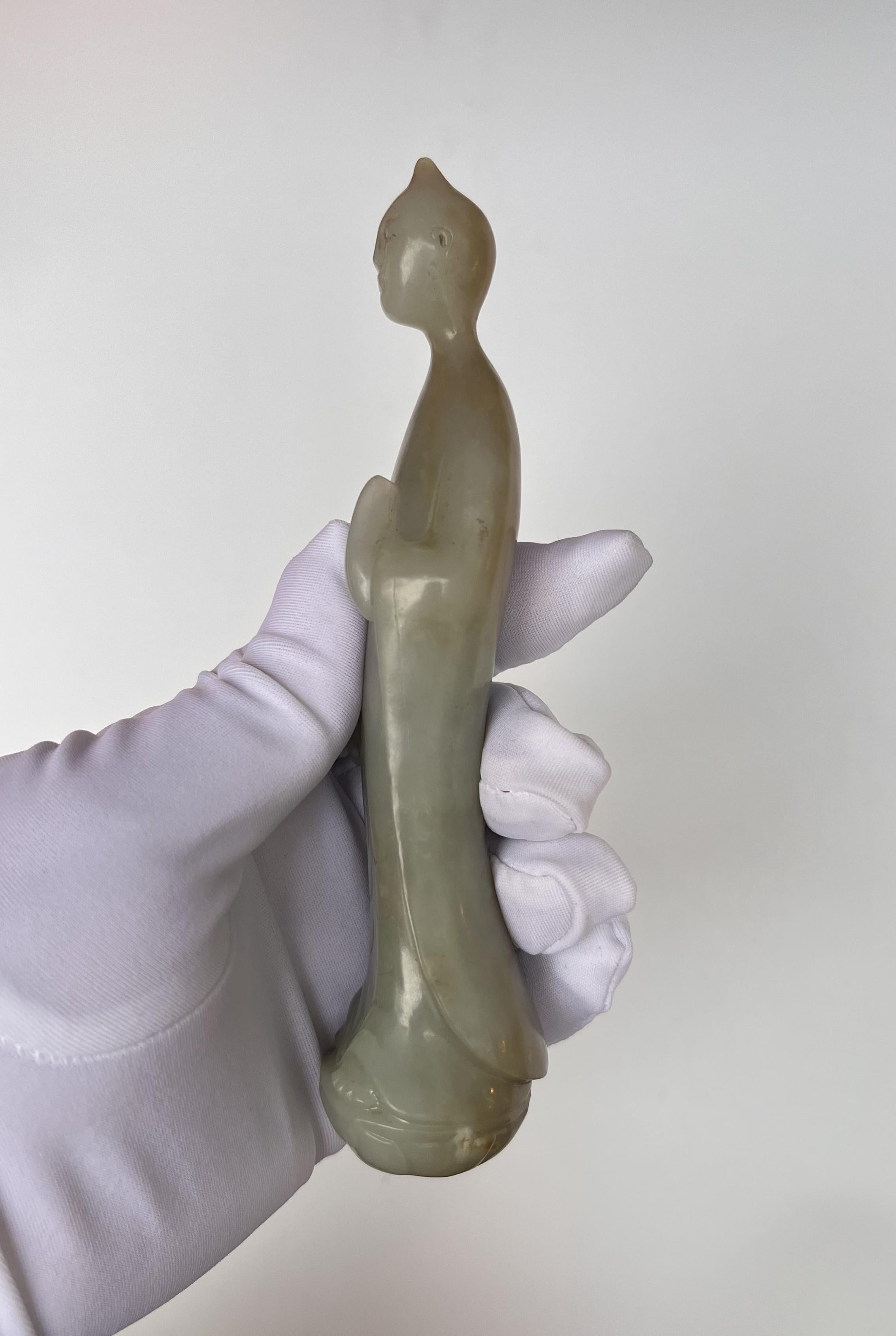 Asian Antique Art Jade Carving Standing Buddha Statue 11