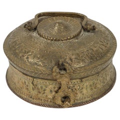 Asian Antique Brass Betel Nut Pandan Box with Lid, Northern India 19th C.